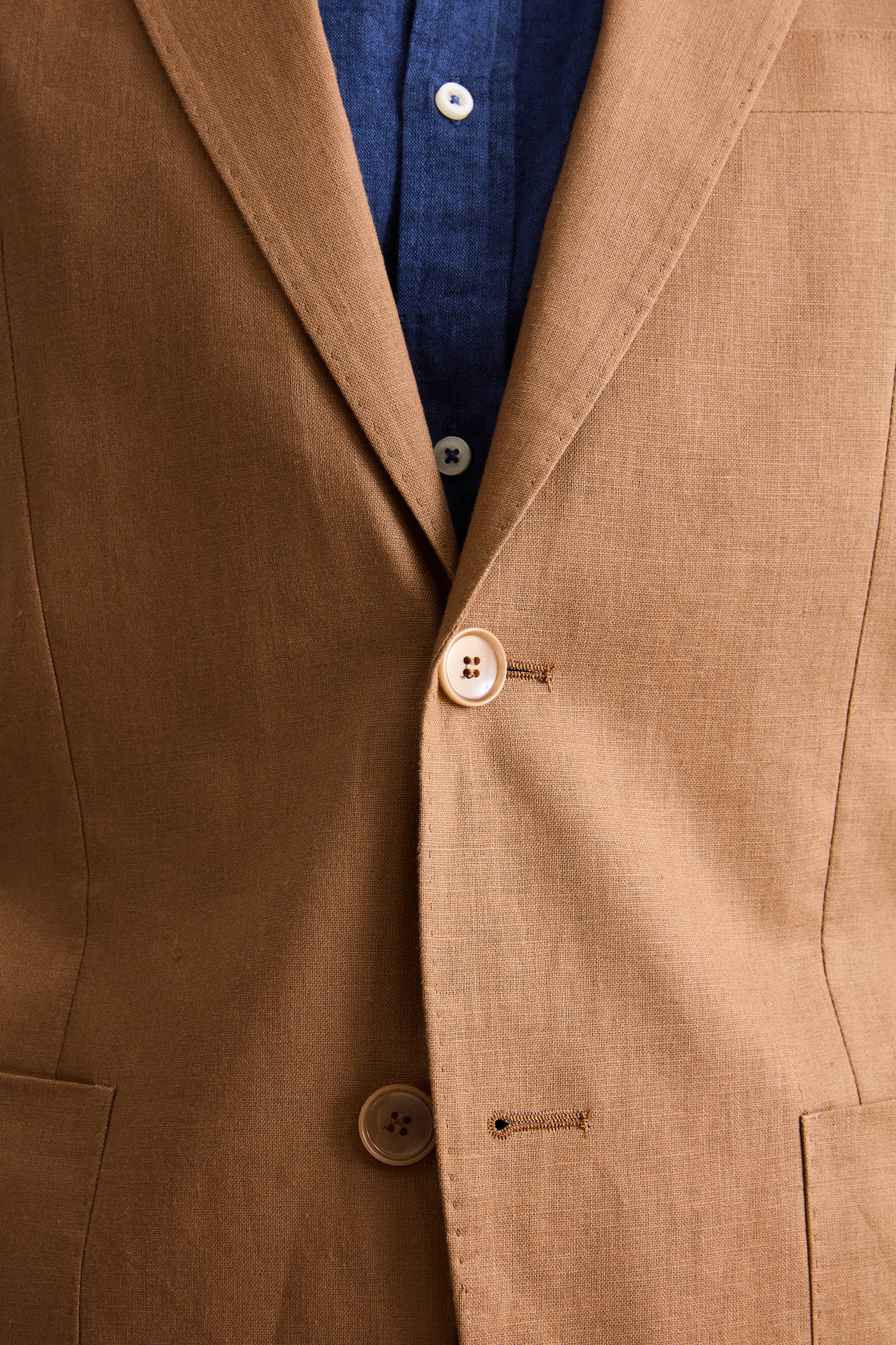 Slim Fit Halbgefütterter Leinenanzug - Wildleder