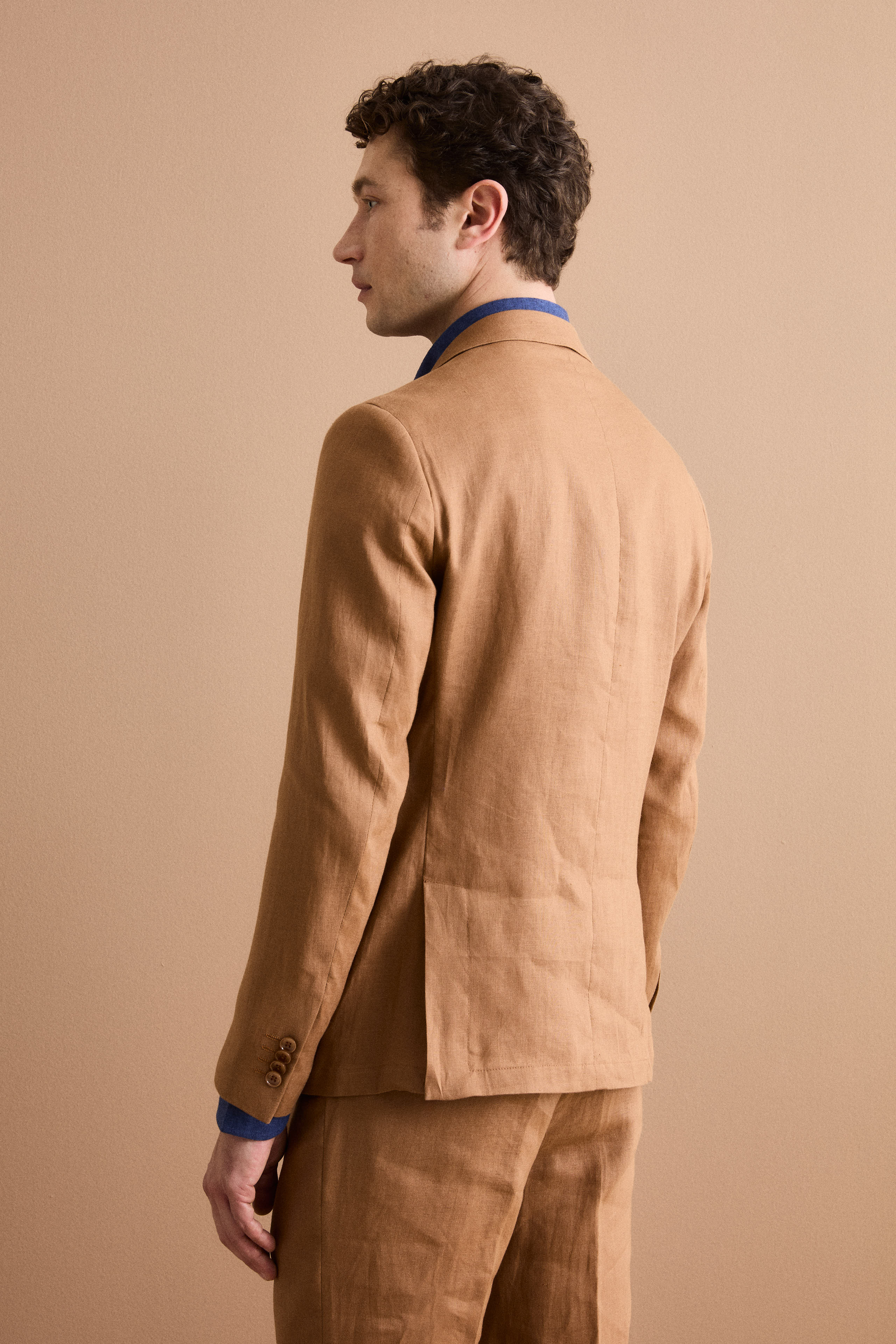 Slim Fit Halbgefütterter Leinenanzug - Wildleder