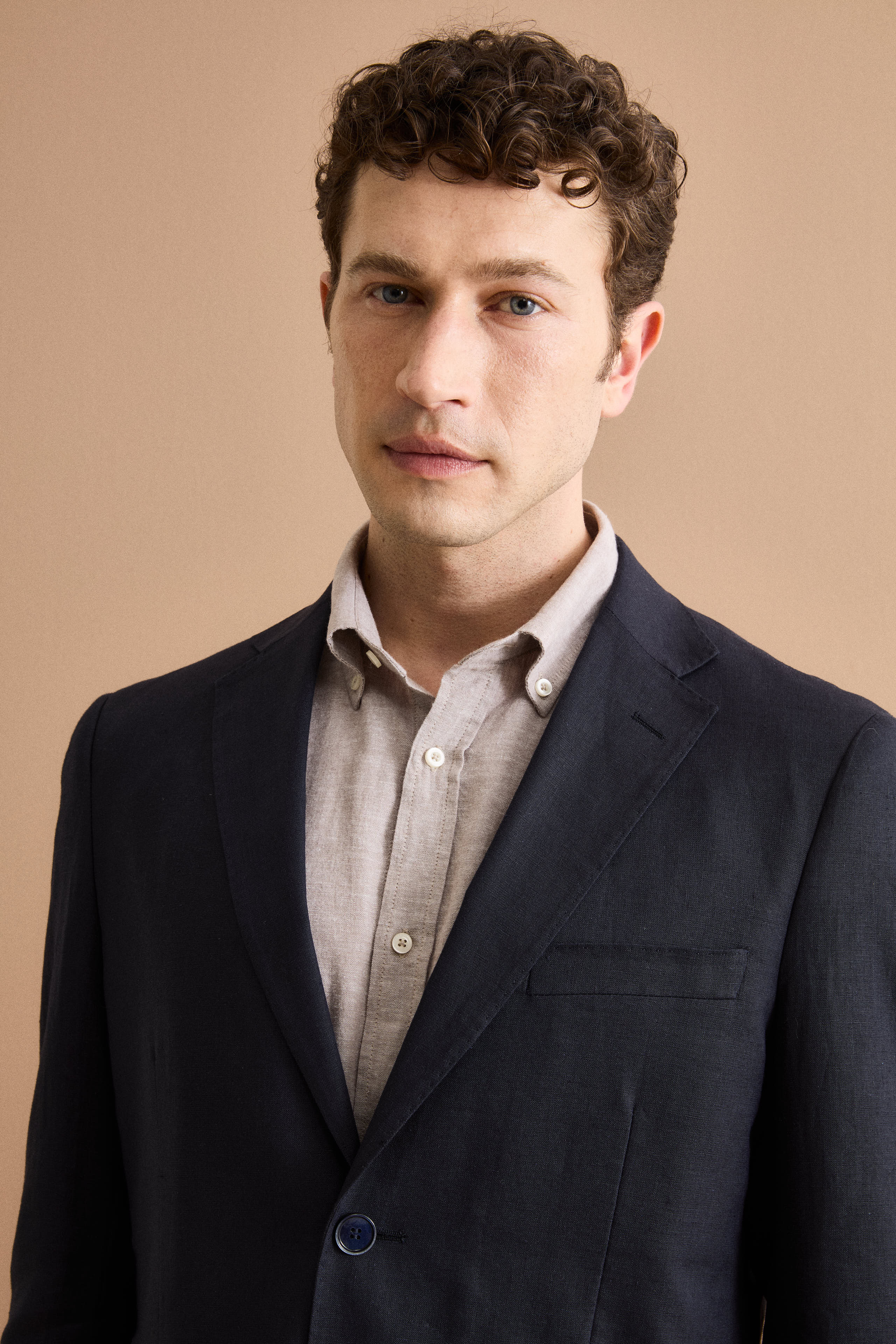 Comfort Fit Einreihiger Anzug aus Reinem Leinen - Marineblau