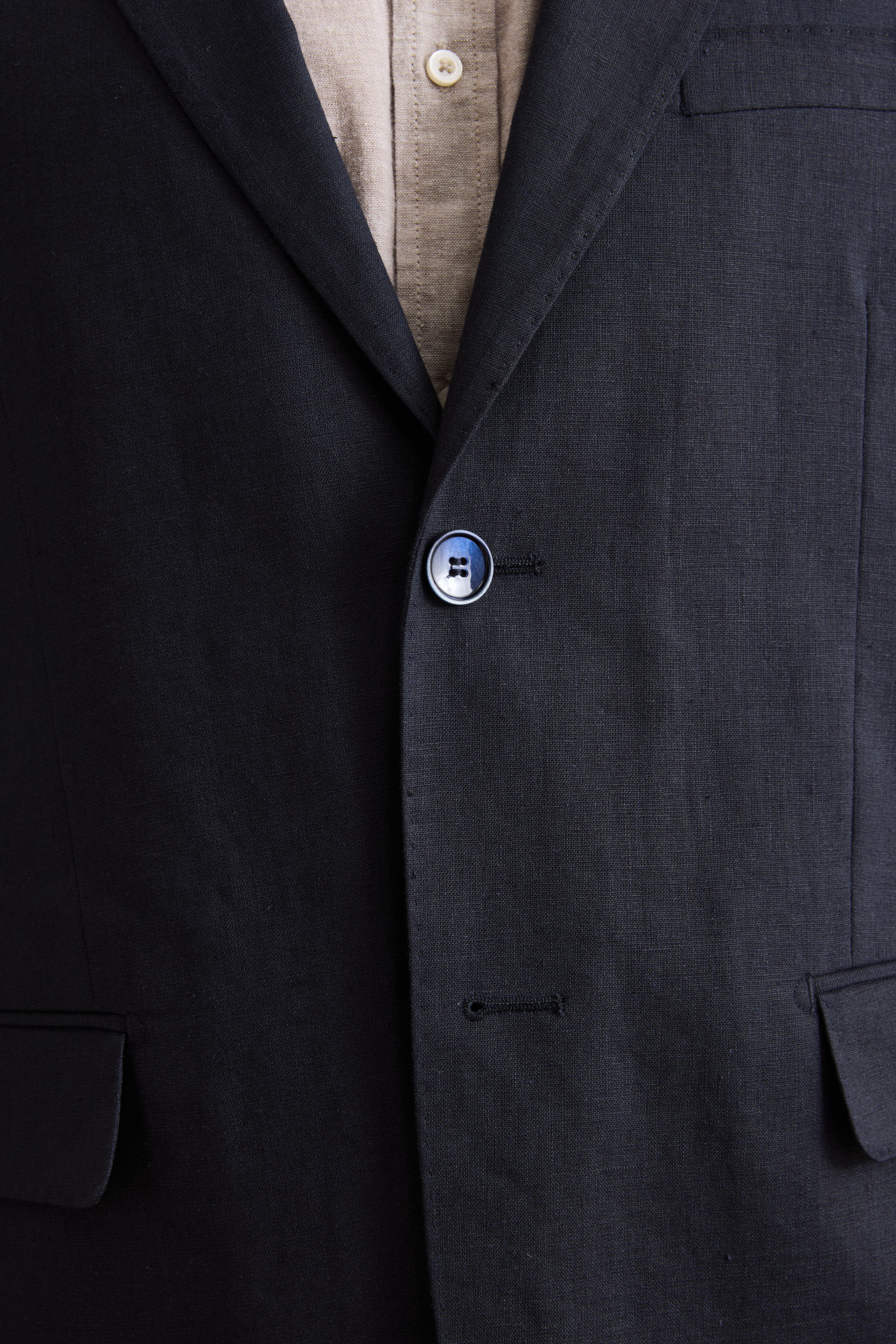 Comfort Fit Einreihiger Anzug aus Reinem Leinen - Marineblau