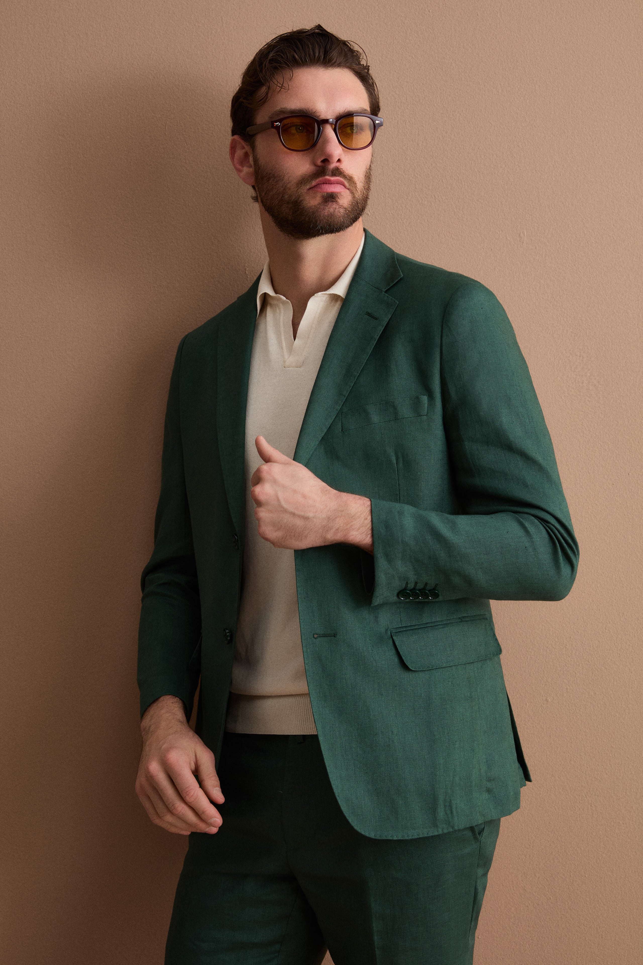 Abito Monopetto Comfort Fit in Puro Lino - VERDE