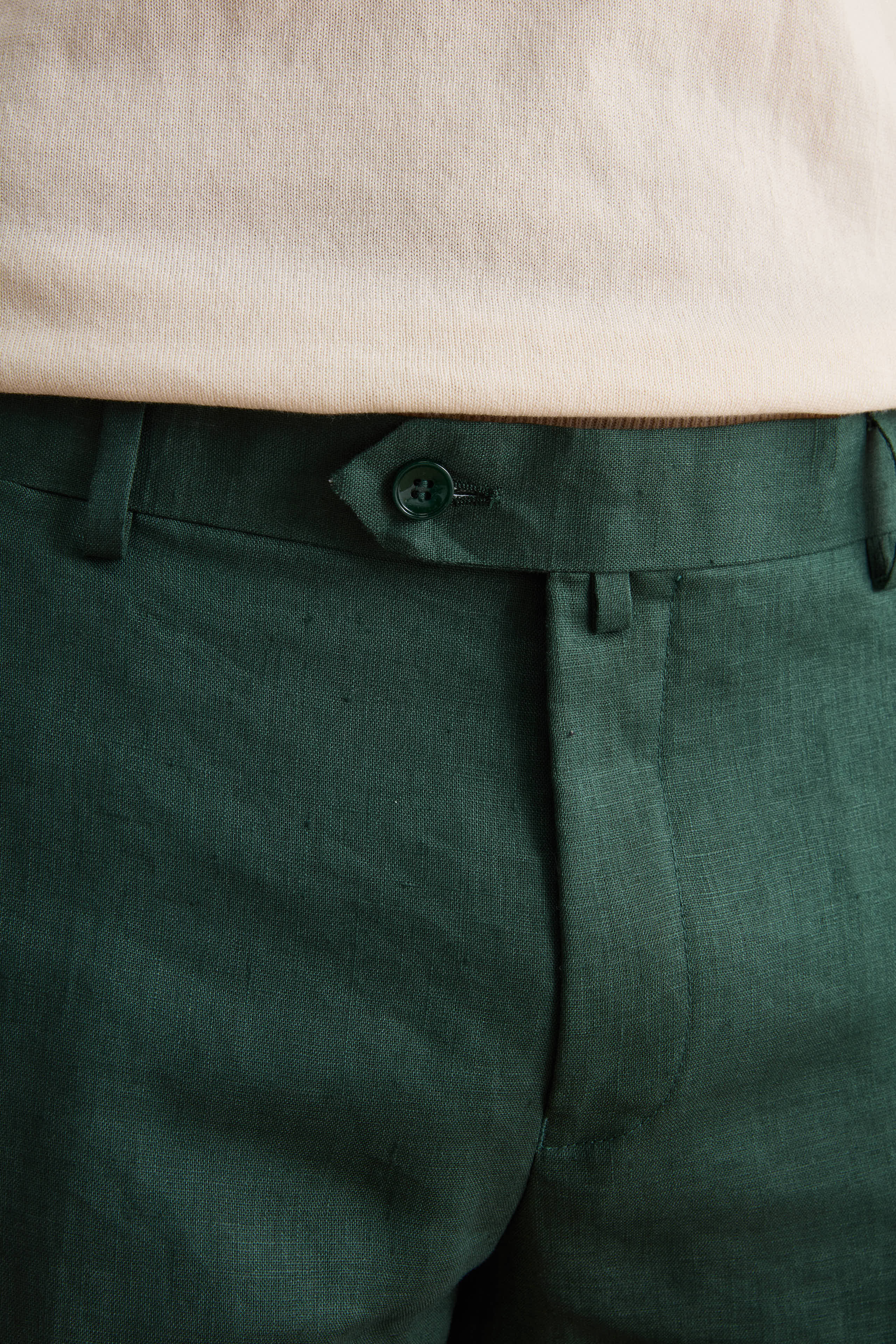 Comfort Fit Single-Breasted Pure Linen Suit - GREEN