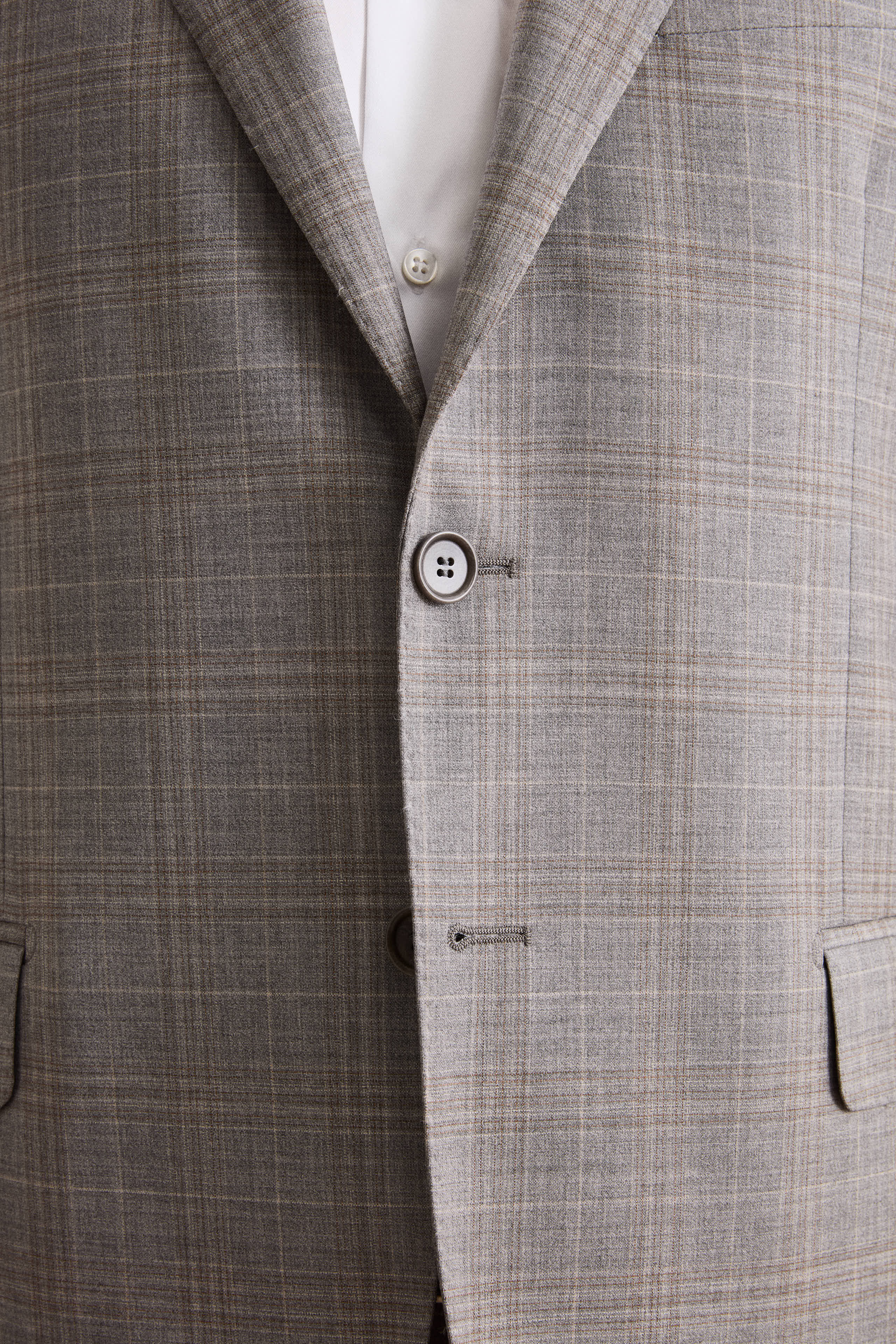 Einreihiger Anzug mit Karomuster aus Reiner Schurwolle - Hellgraues Karo