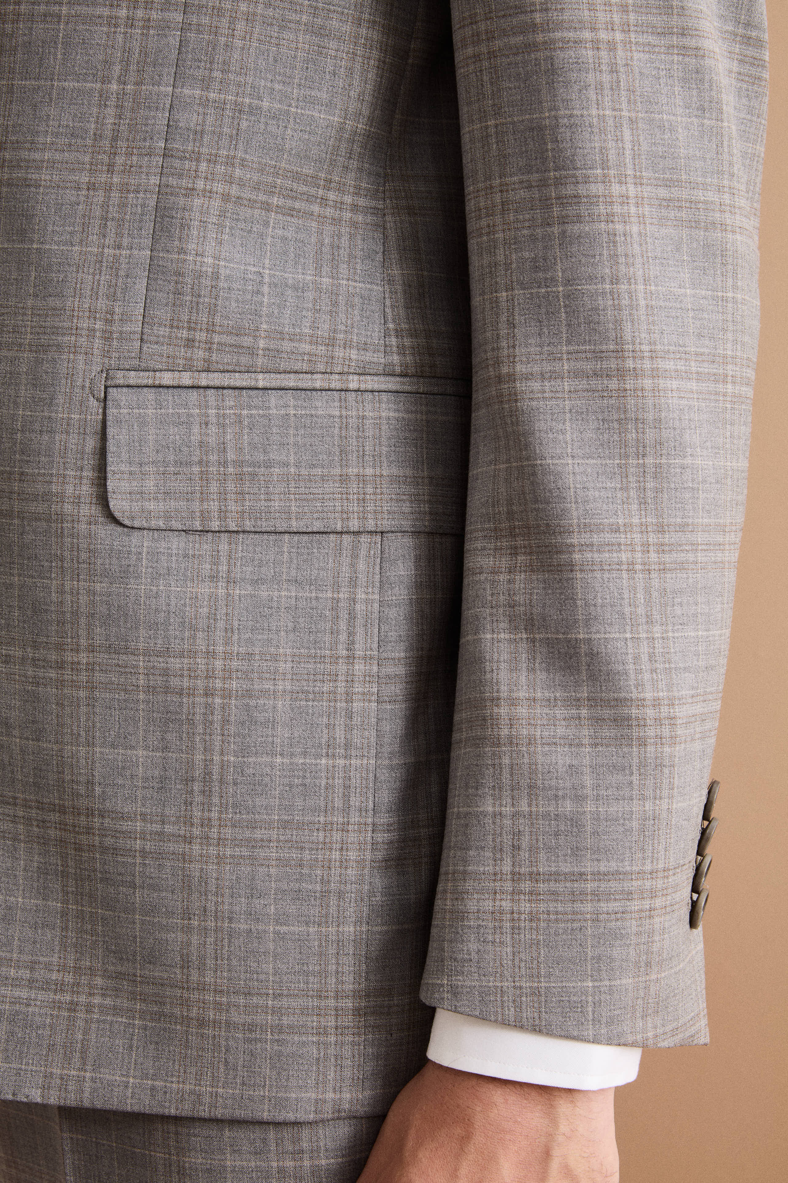 Einreihiger Anzug mit Karomuster aus Reiner Schurwolle - Hellgraues Karo