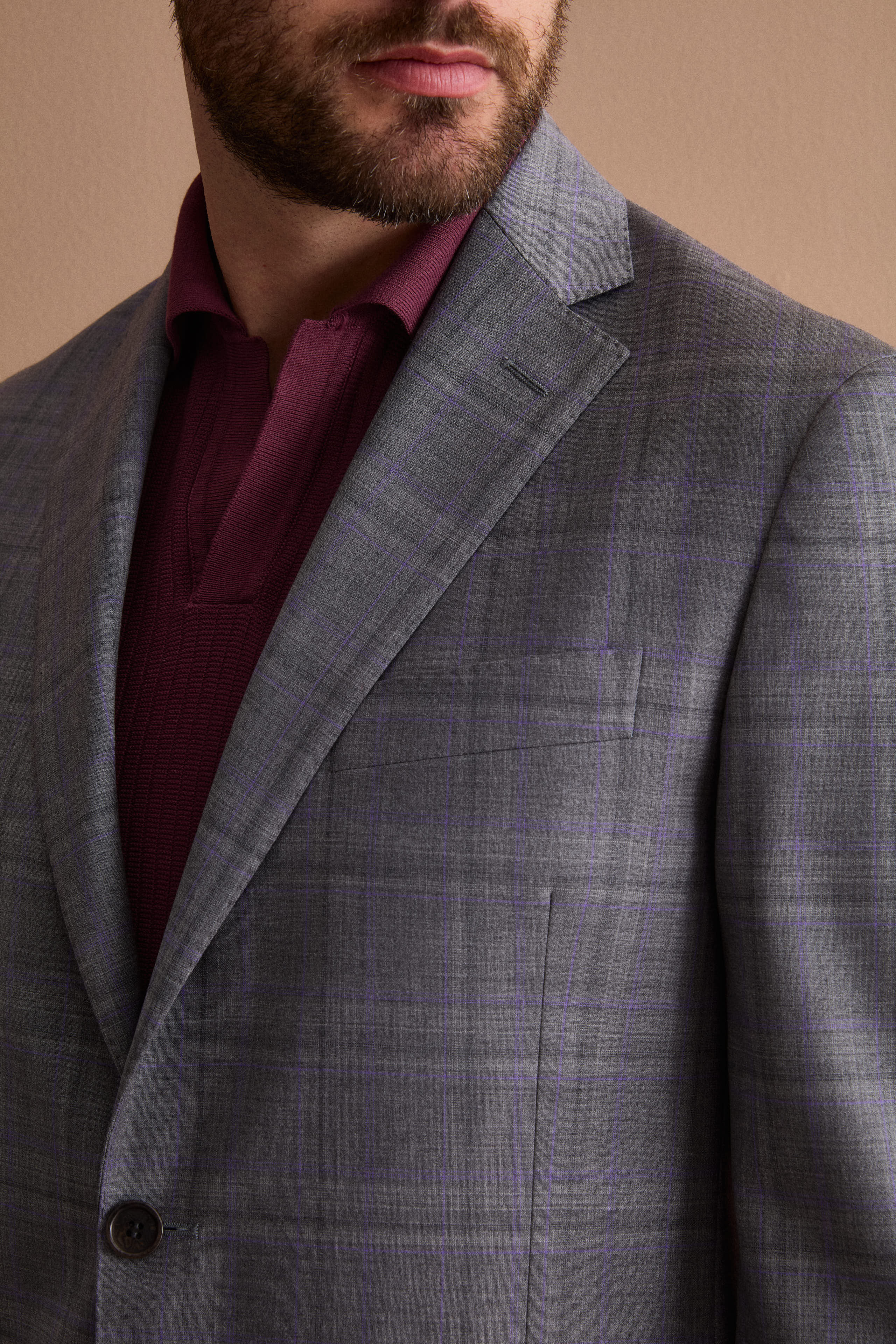Single-Breasted Check Virgin Wool Suit Regular Fit - Grey check