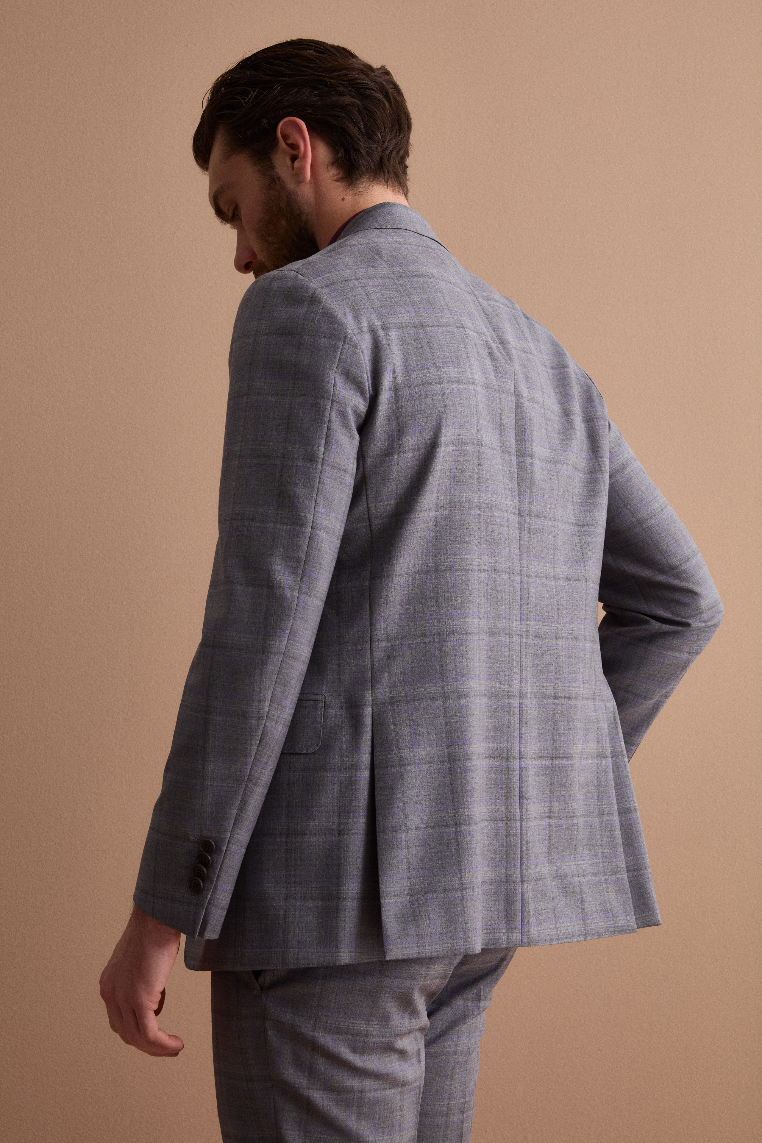 Single-Breasted Check Virgin Wool Suit Regular Fit - Grey check