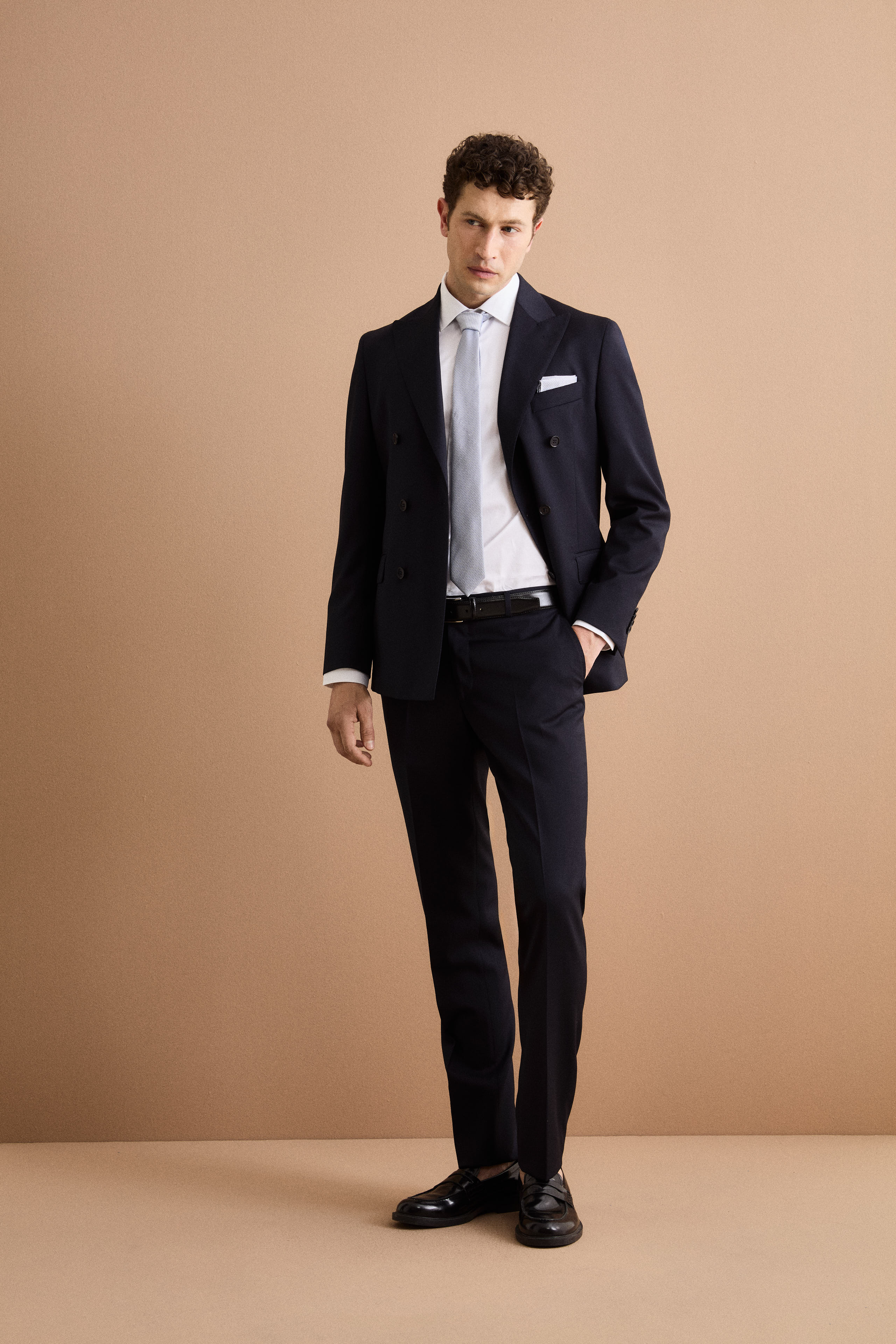 Gefütterter Zweireihiger Anzug aus Reiner Schurwolle - BLAU