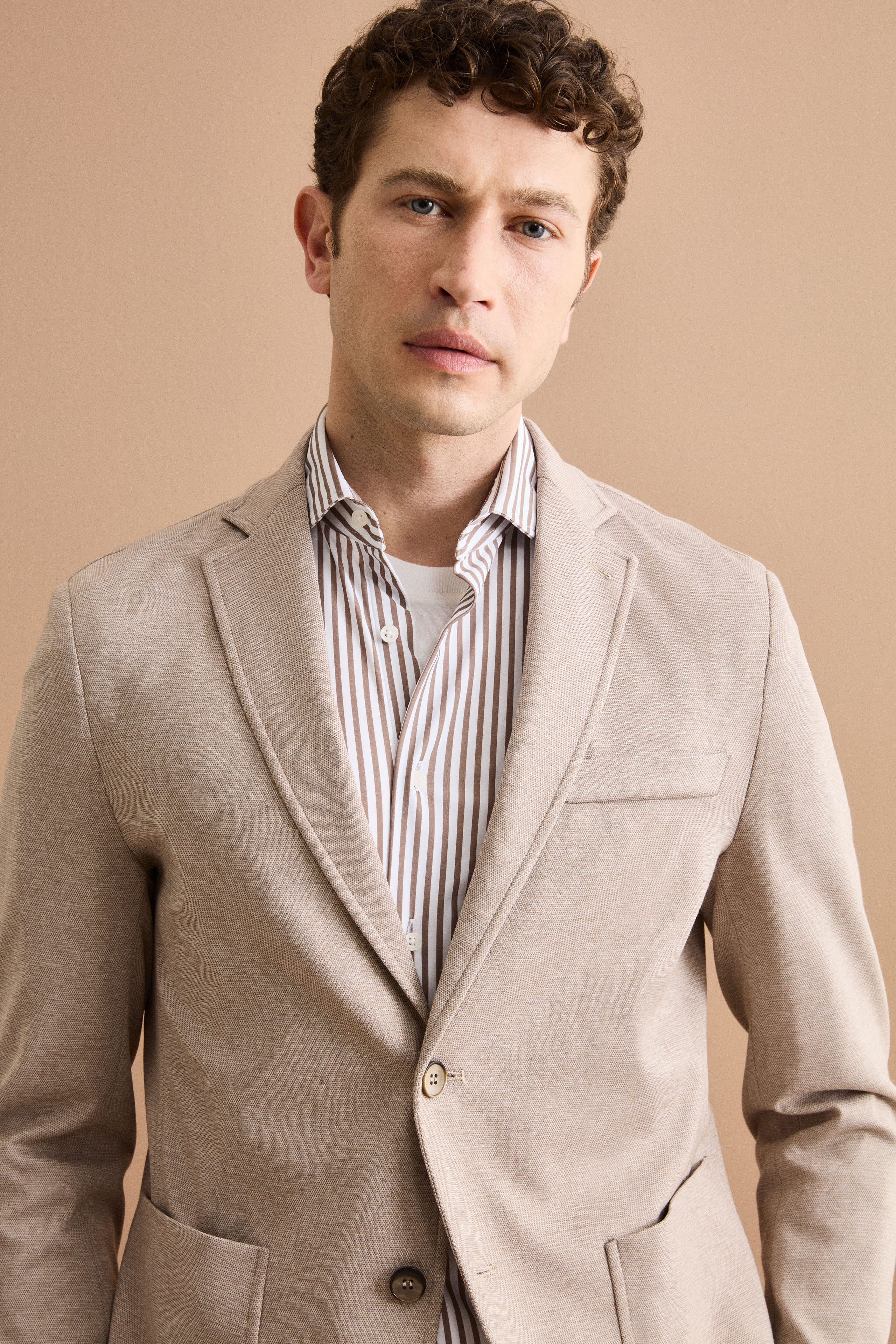 Giacca Monopetto Slim Fit con Revers Classico - NATURALE