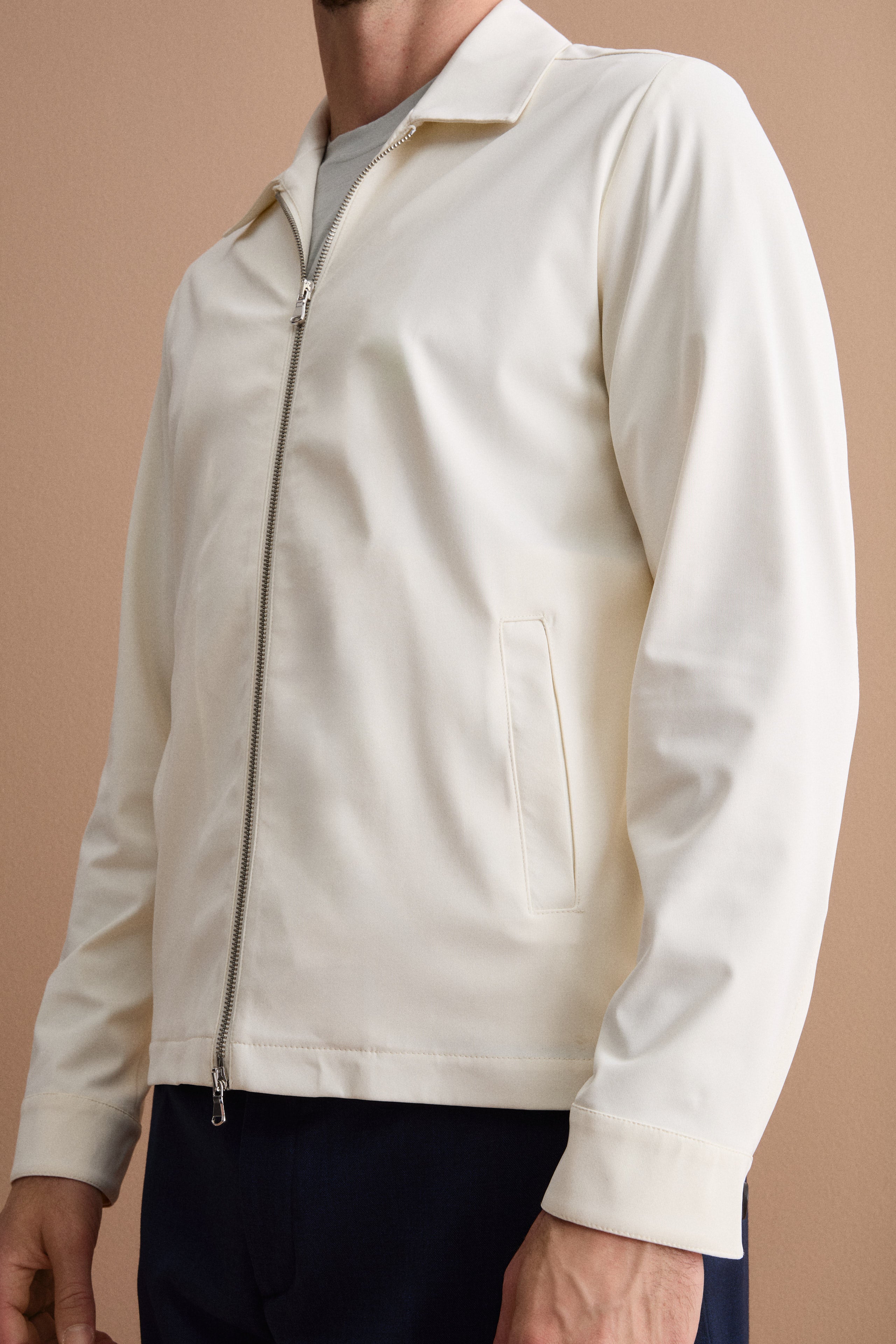 Jersey Overshirt Jacket with Zip - CREAM