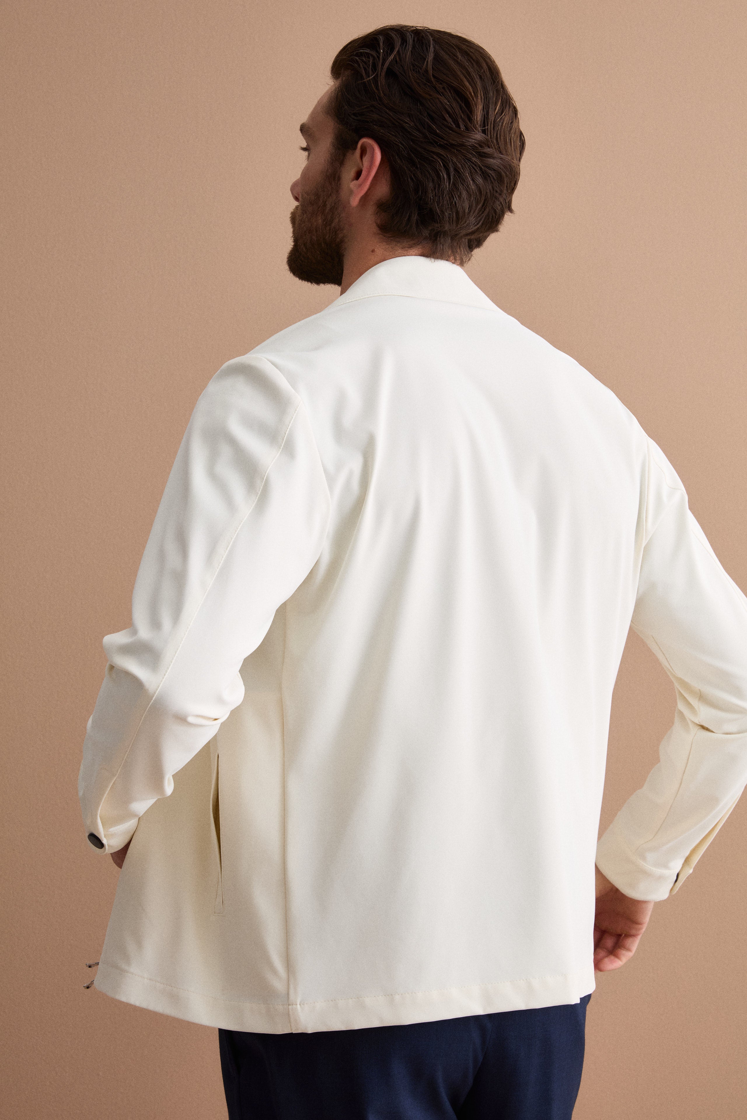 Jersey Overshirt Jacket with Zip - CREAM
