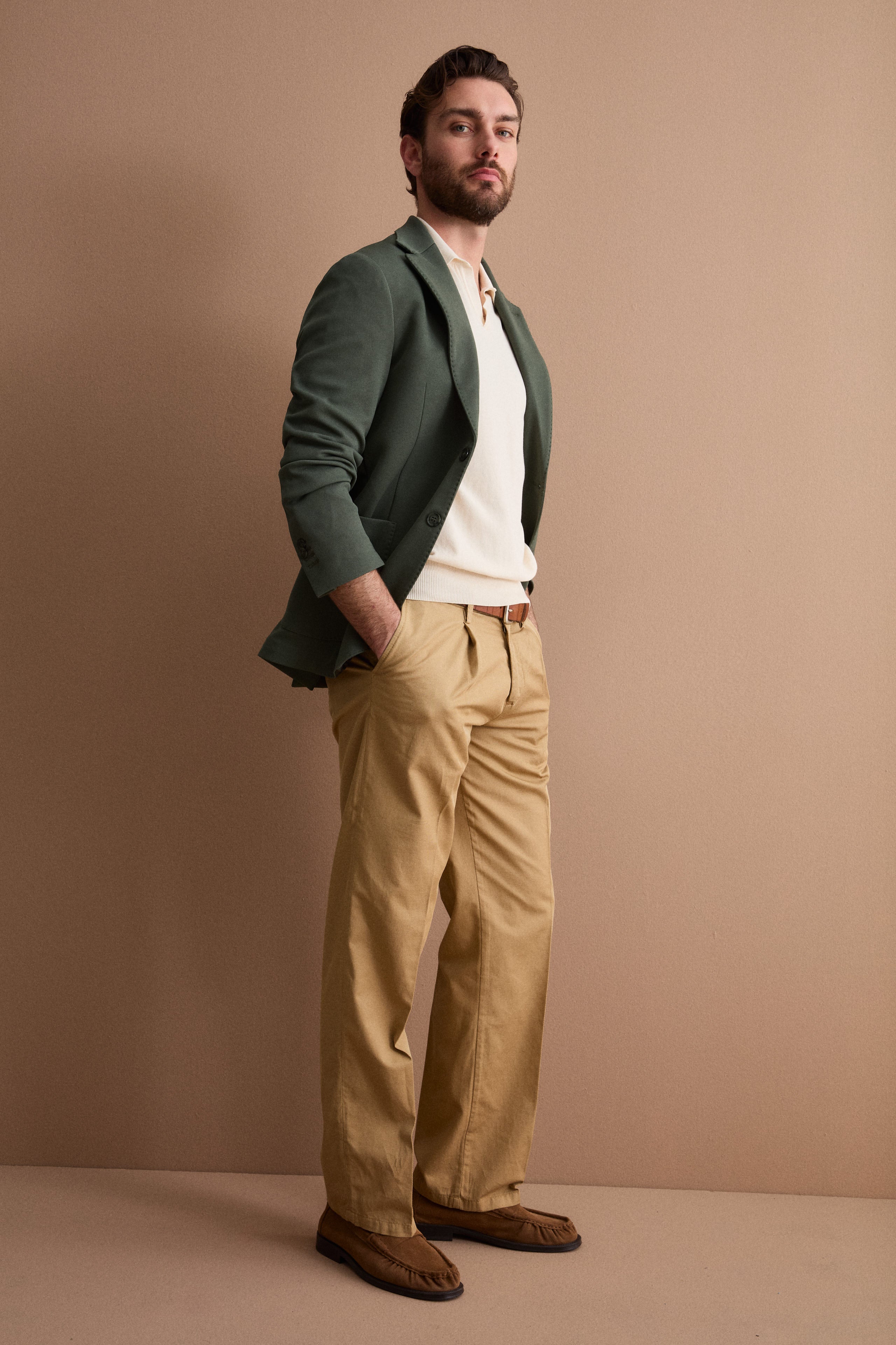 Slim Fit Halbgefütterte Jacke mit Klassischem Revers - GRÜN