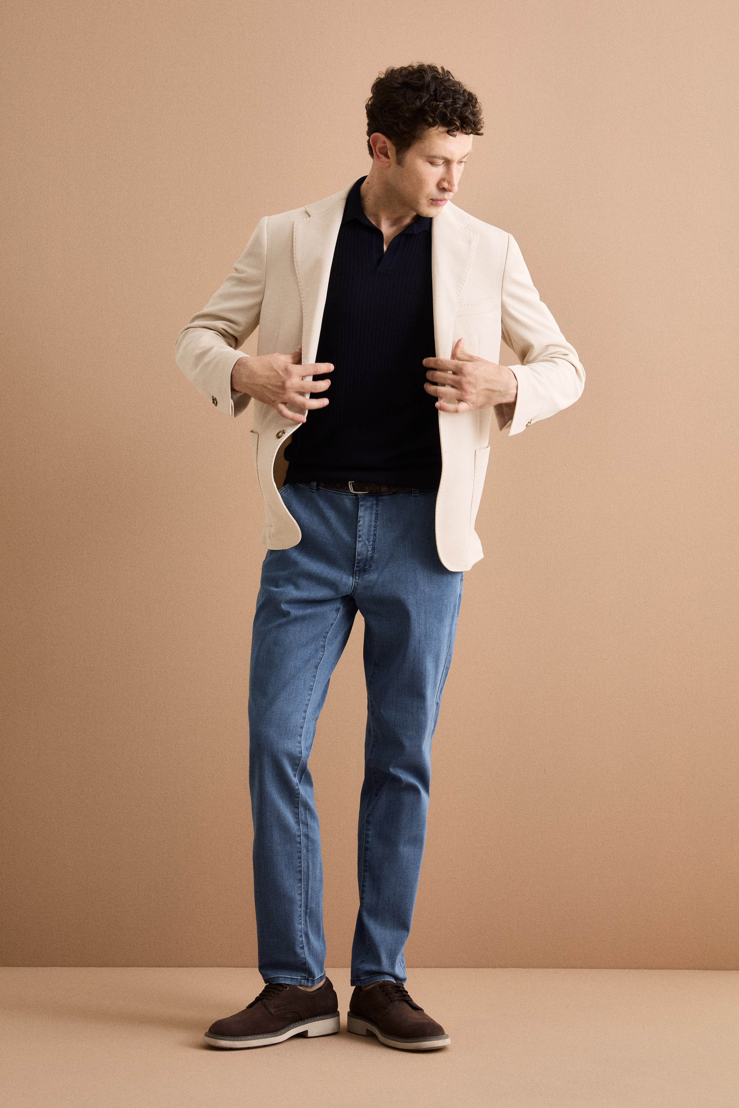 Giacca Slim Fit Semifoderata Revers Classico - BEIGE