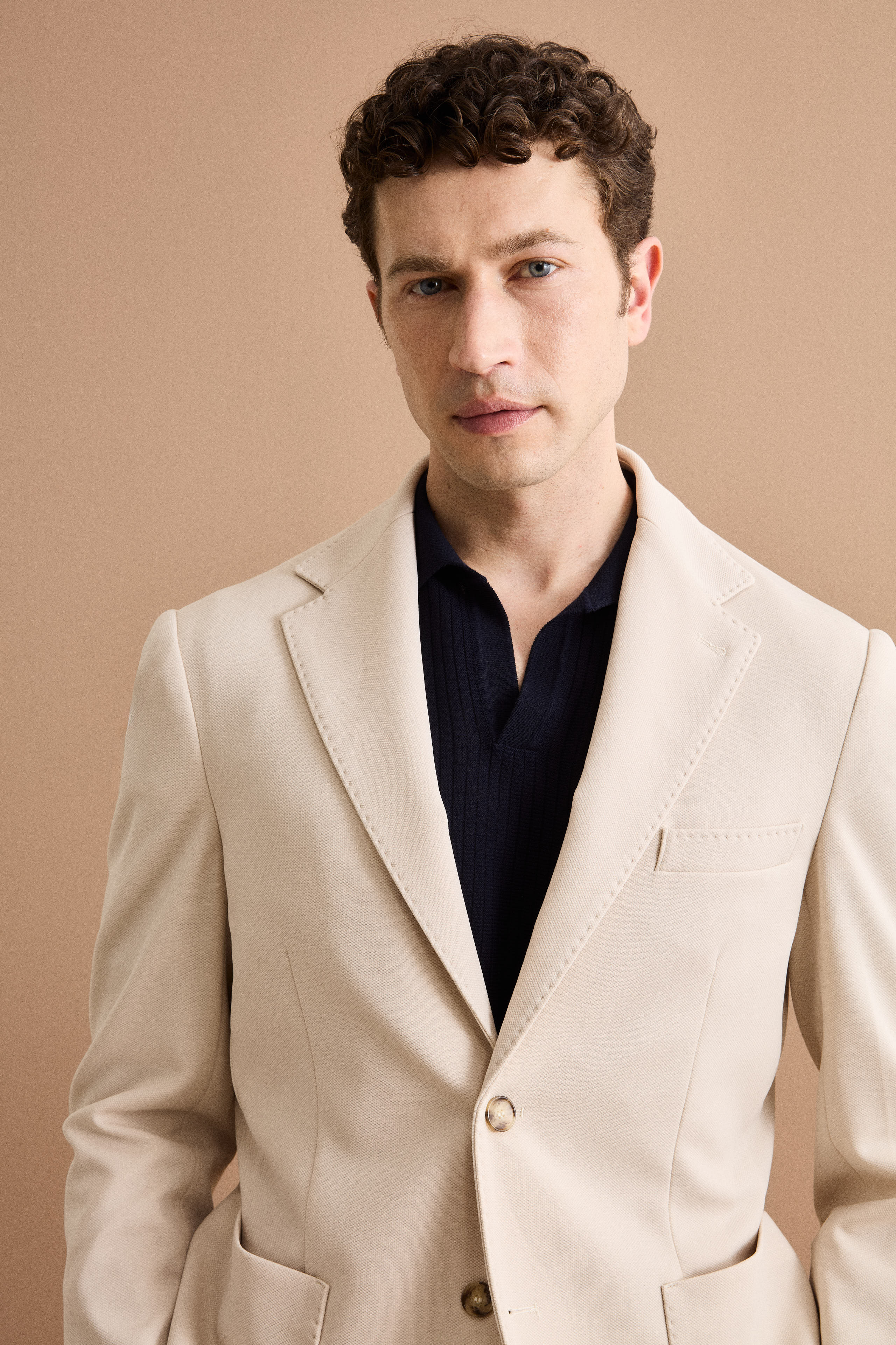 Giacca Slim Fit Semifoderata Revers Classico - BEIGE