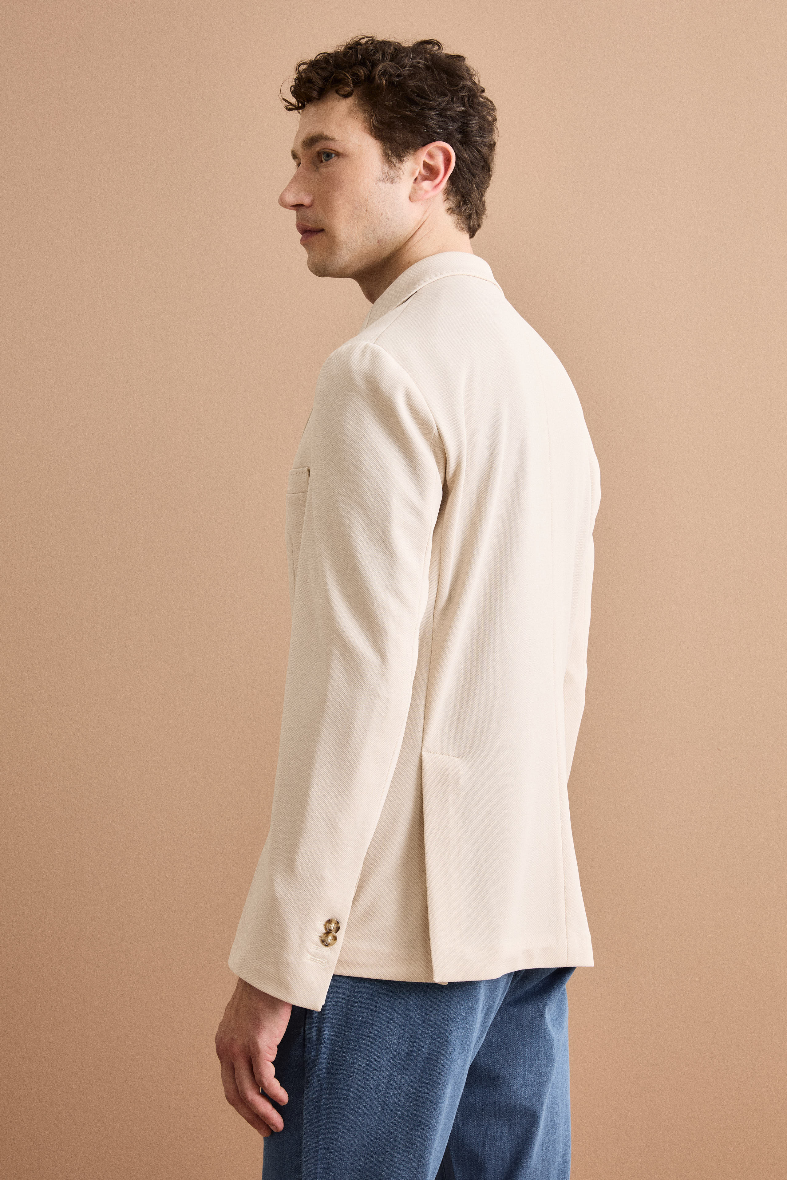 Giacca Slim Fit Semifoderata Revers Classico - BEIGE