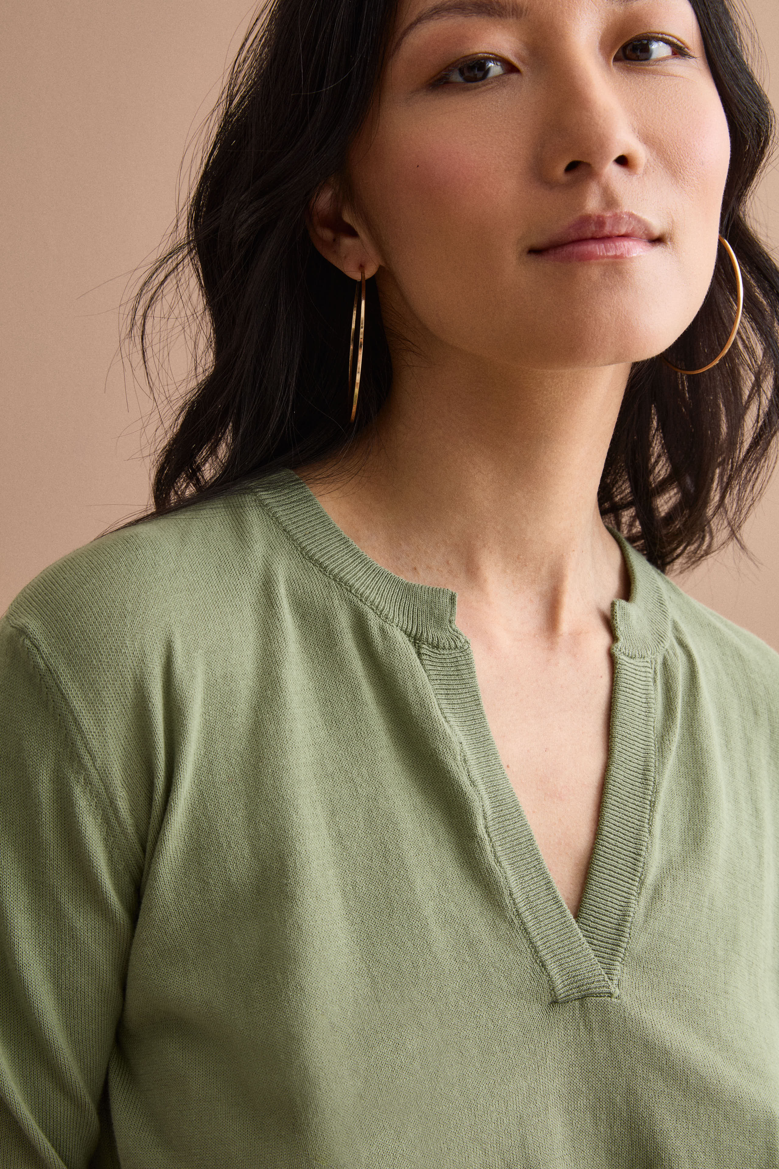Polo Boxy Serafino in Cotone con Manica Lunga - VERDE MILITARE