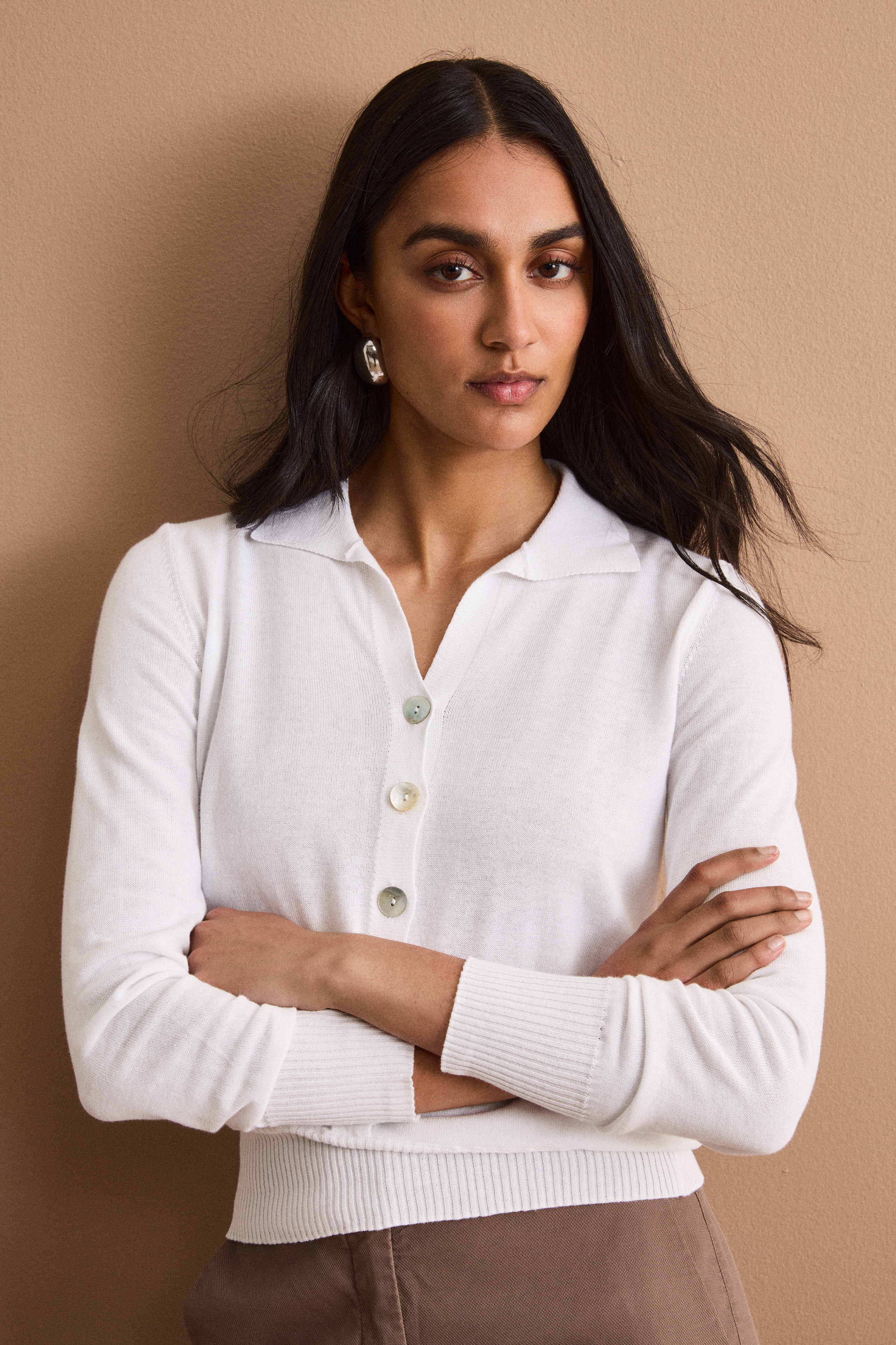 Cardigan Polo in Cotone - BIANCO