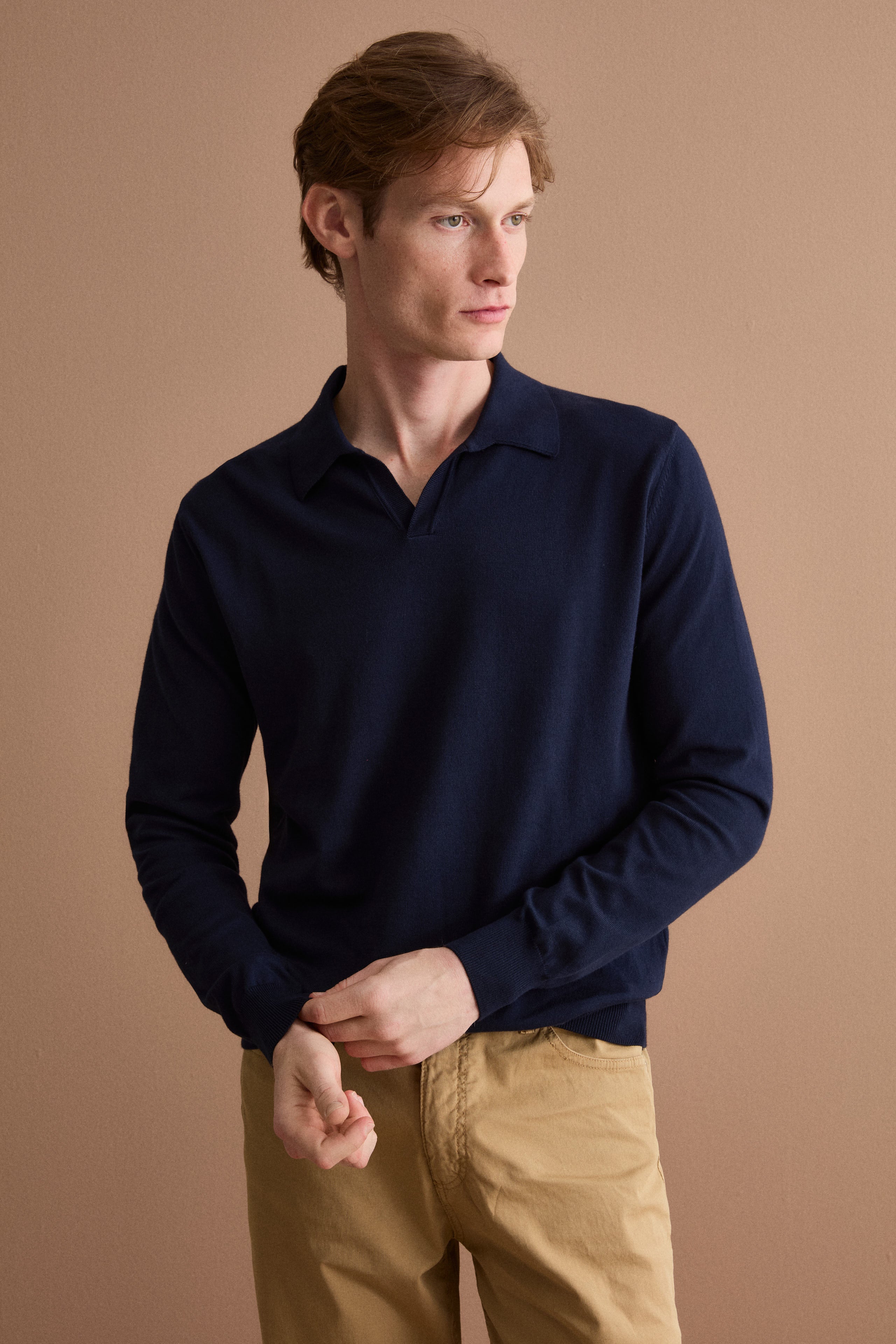 Polo Derby en Coton à Manches Longues - BLEU