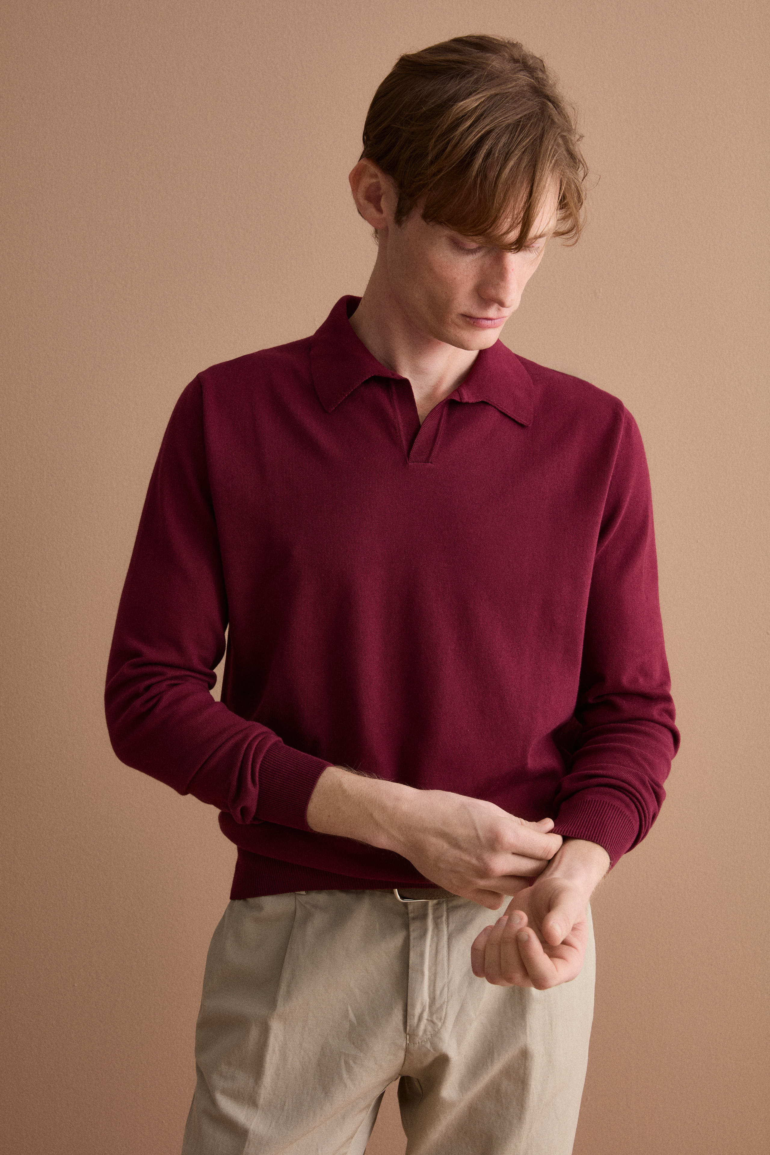 Polo Derby en Coton à Manches Longues - Bourgogne