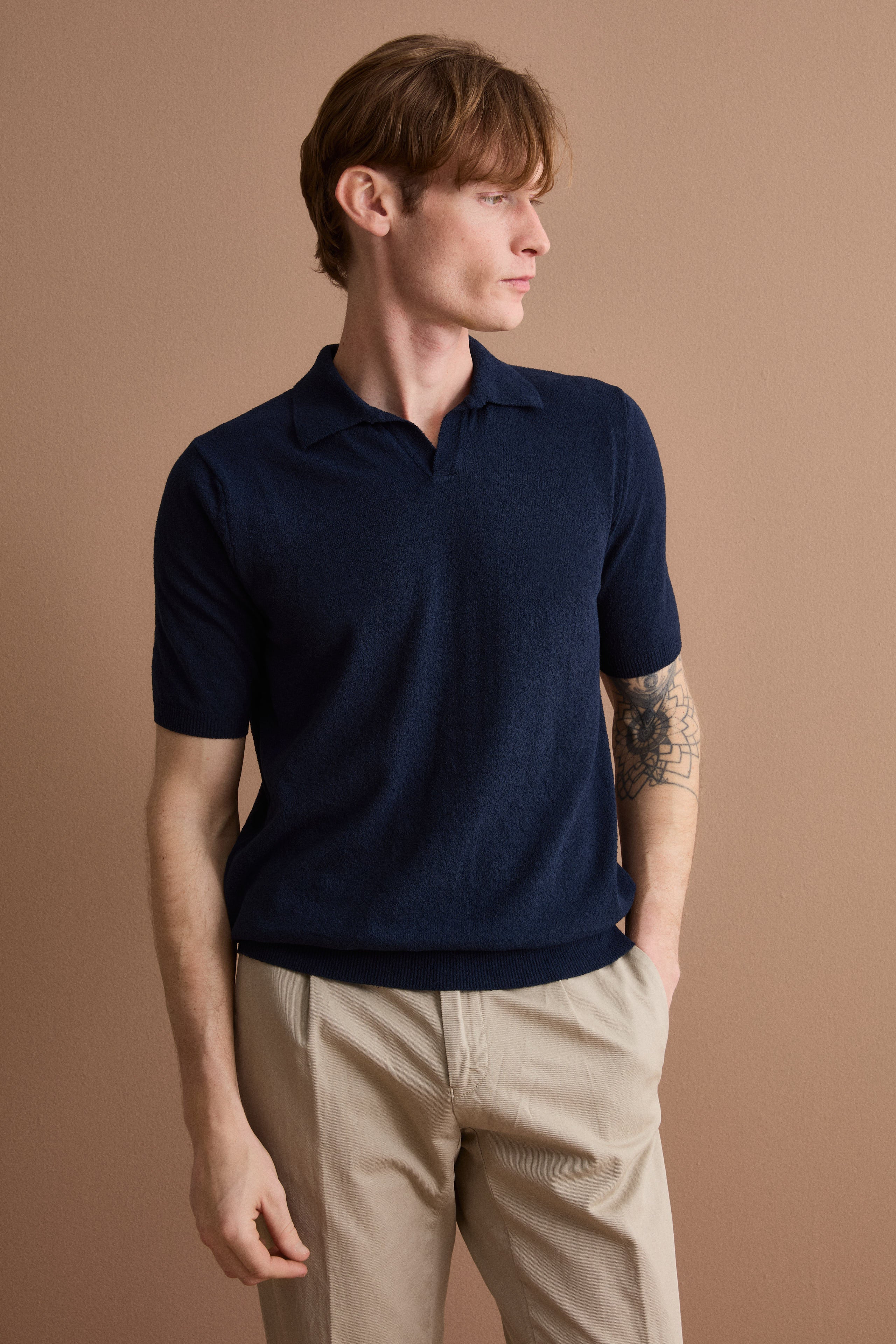 Polo Derby en Coton Bouclé - BLEU