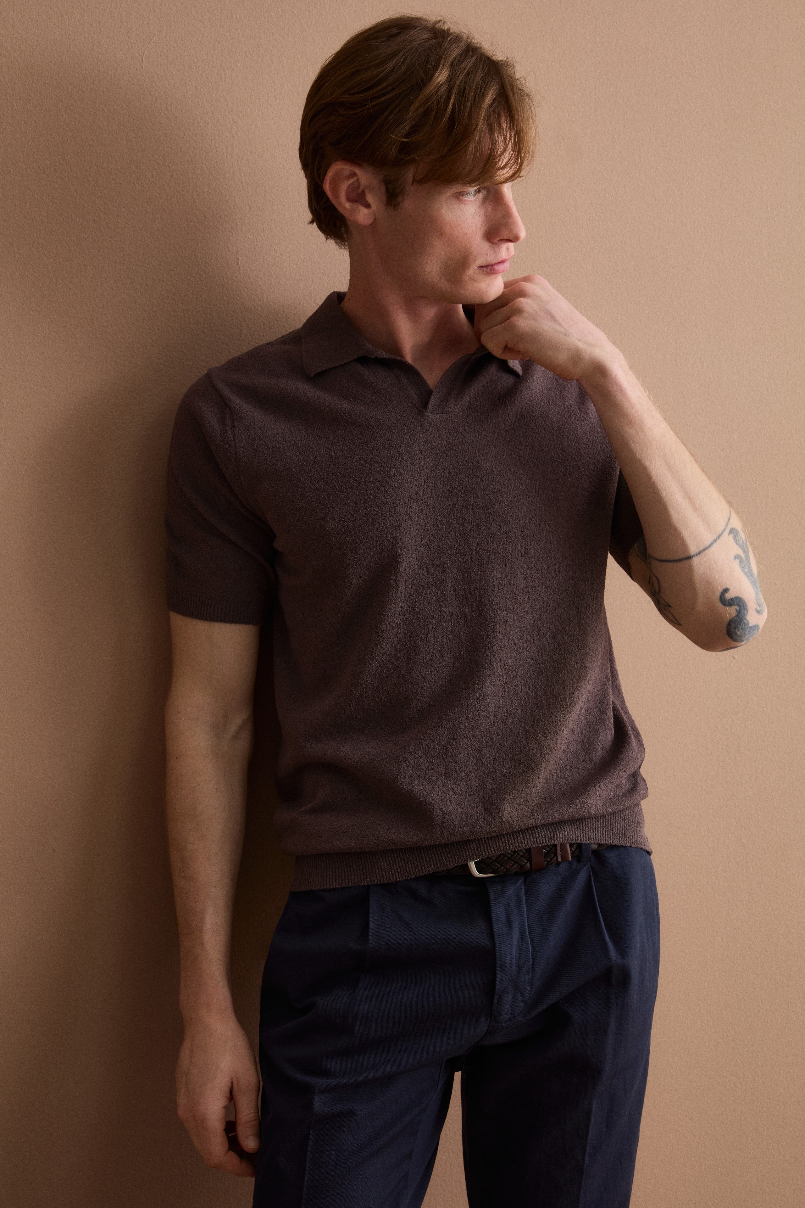 Polo Derby en Coton Bouclé - marron