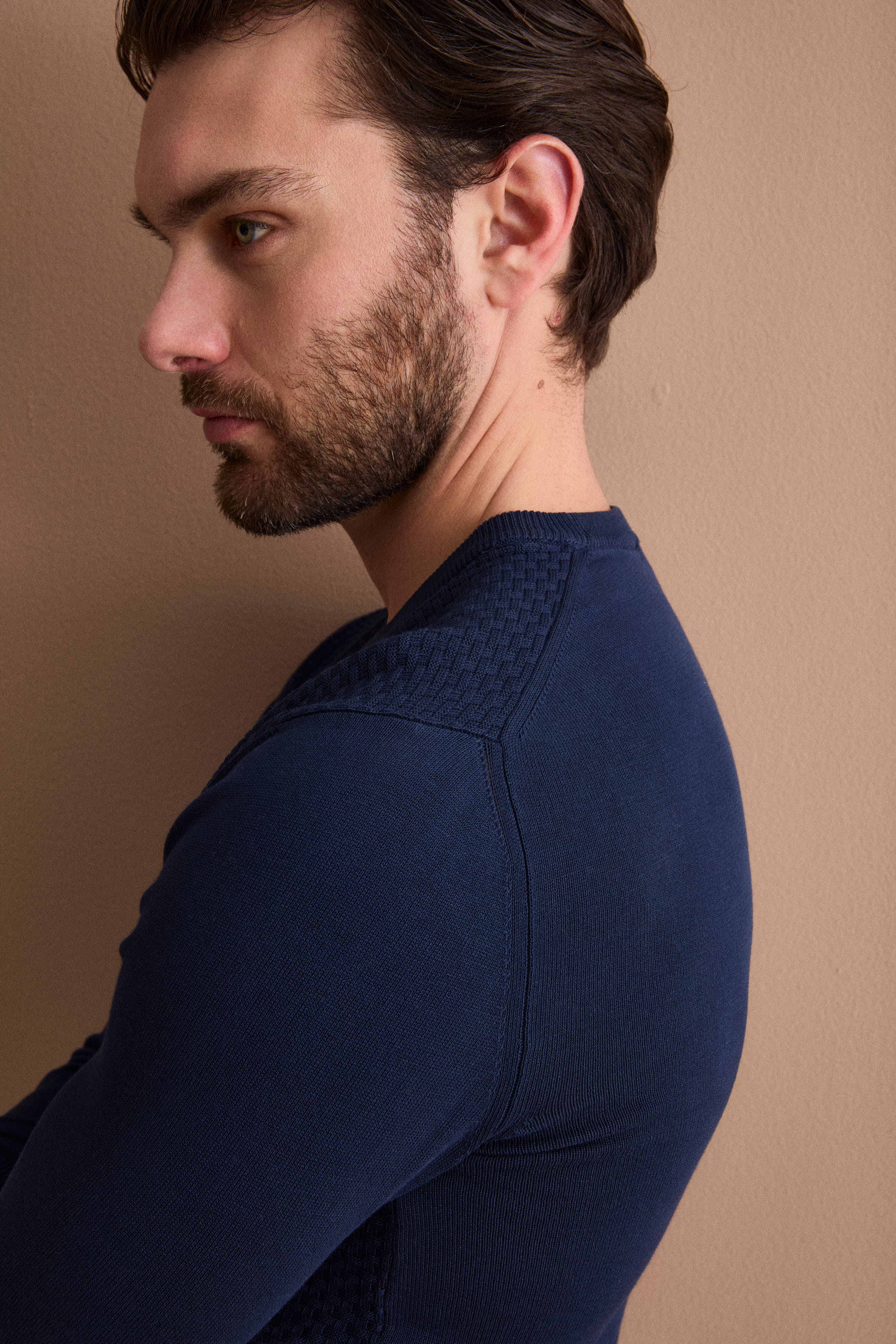 Rundhals-Pullover aus Crêpe-Baumwolle - BLAU