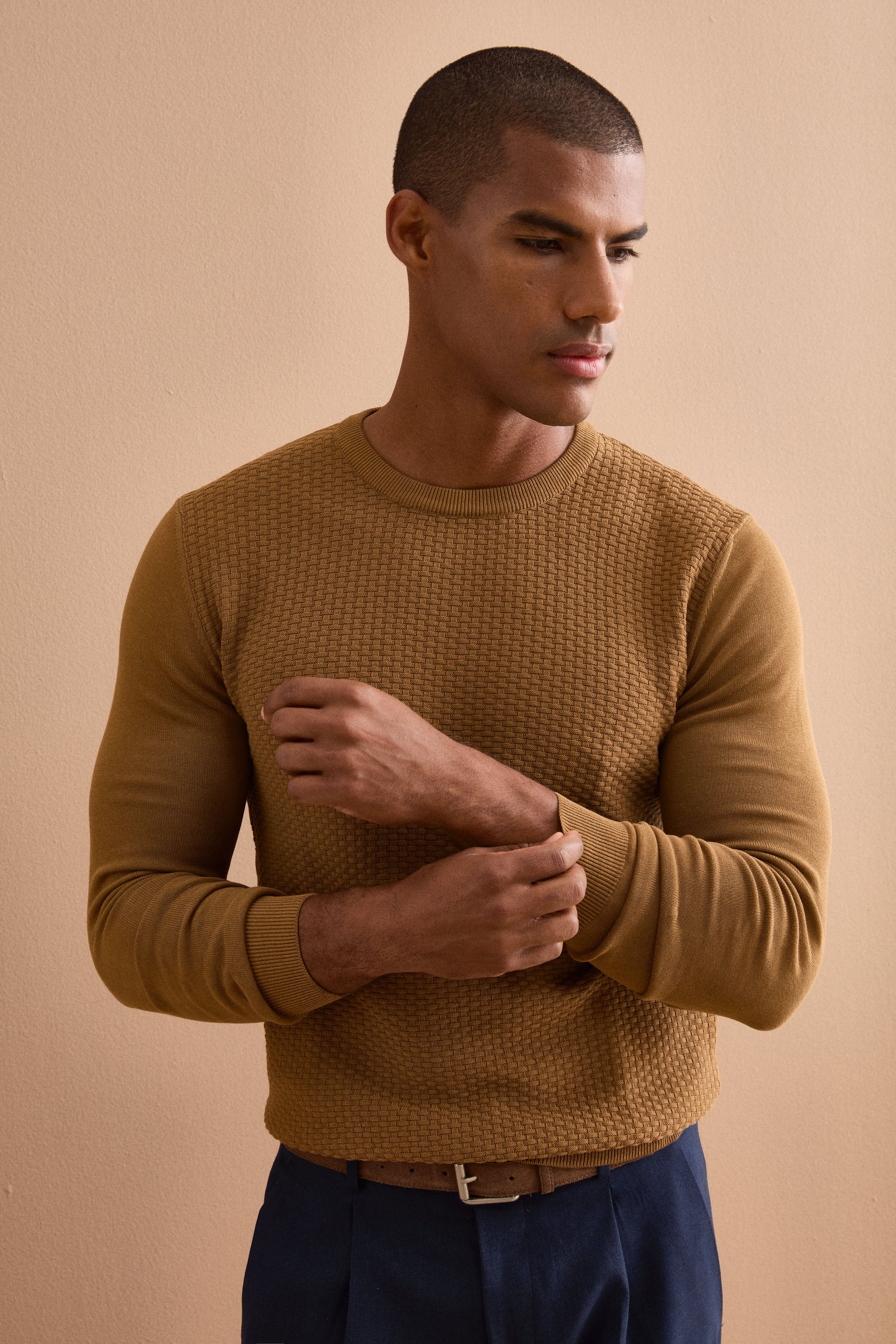 Rundhals-Pullover aus Crêpe-Baumwolle - Braun