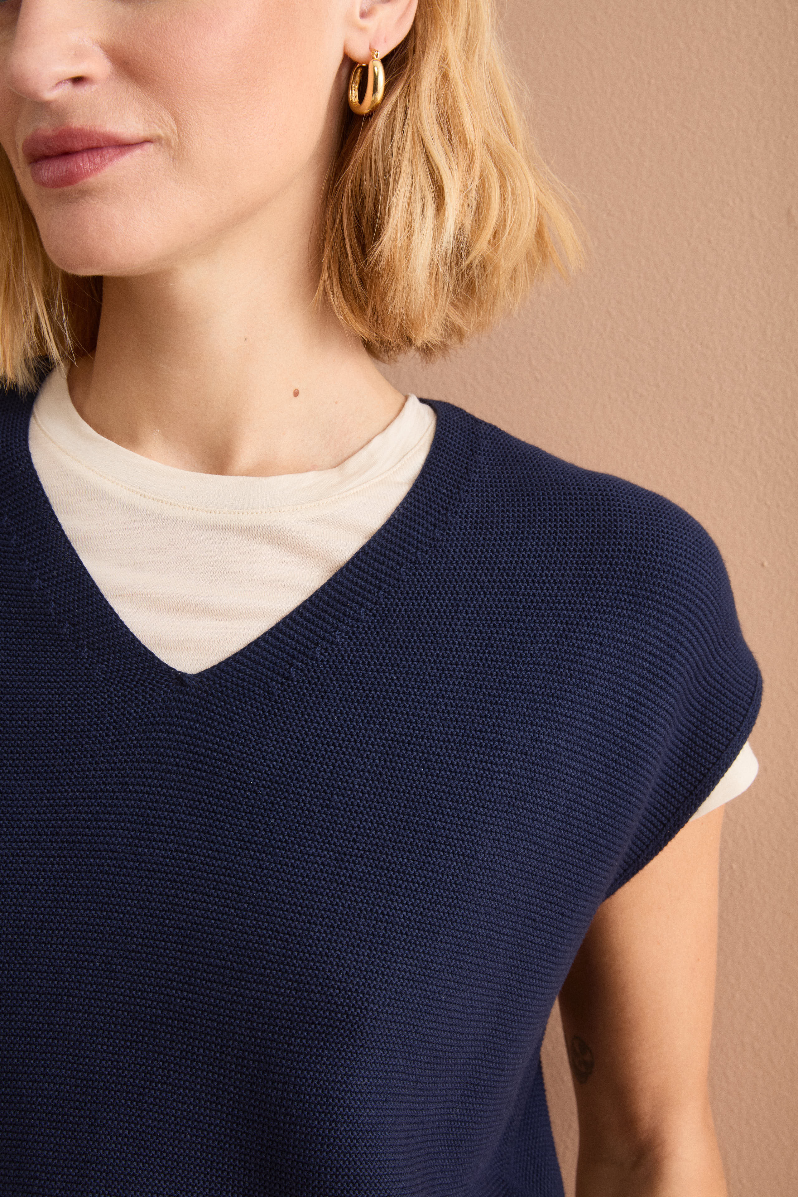 Links-Strickweste aus Baumwolle mit V-Ausschnitt - Marineblau