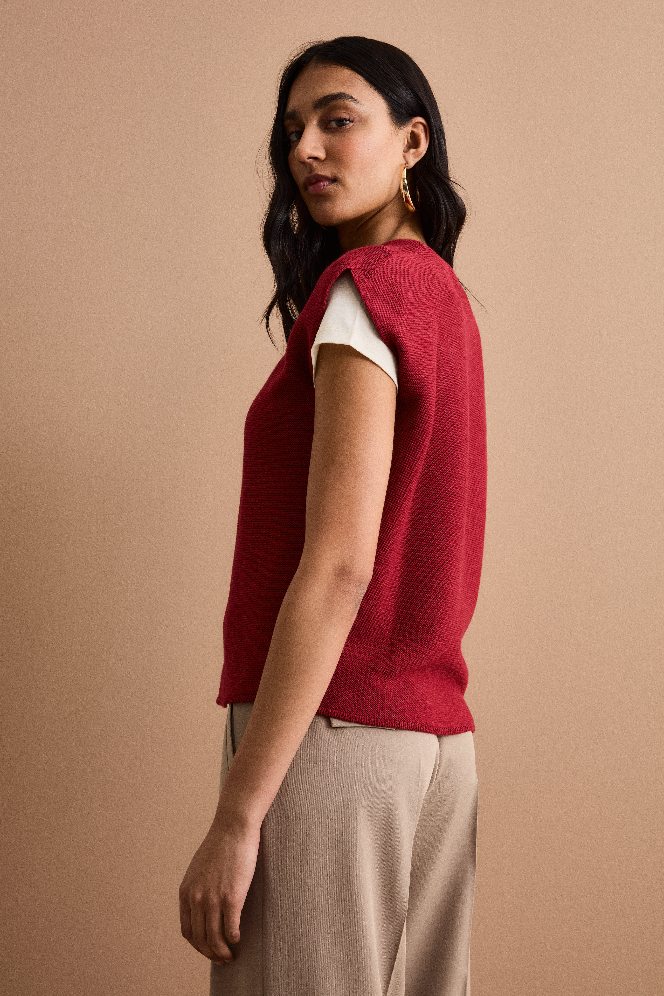 Gilet Links con Scollo a V in Cotone - BORDEAUX CHIARO