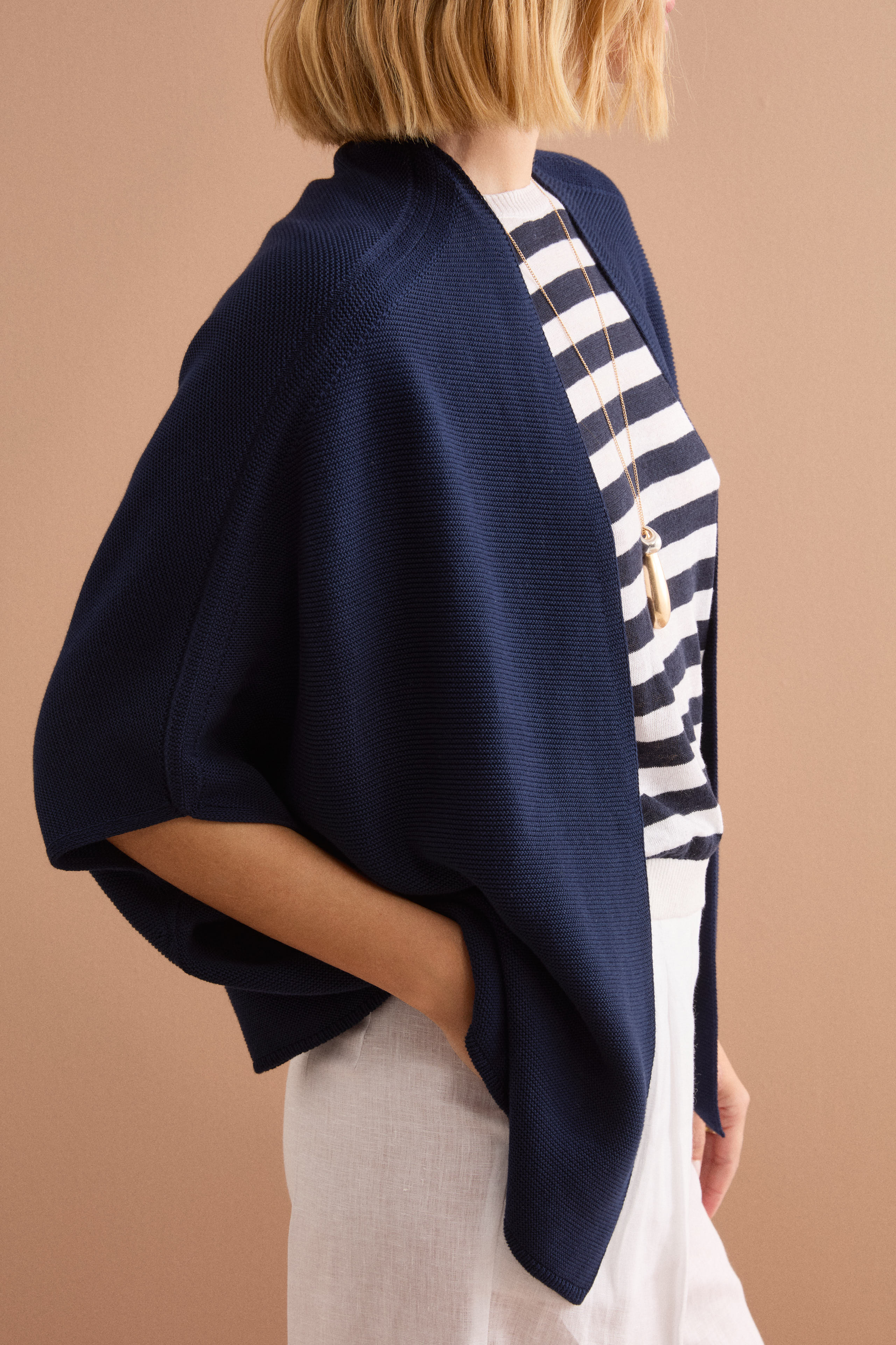 Langer Cardigan aus Baumwolle mit Kimonoärmeln - Marineblau