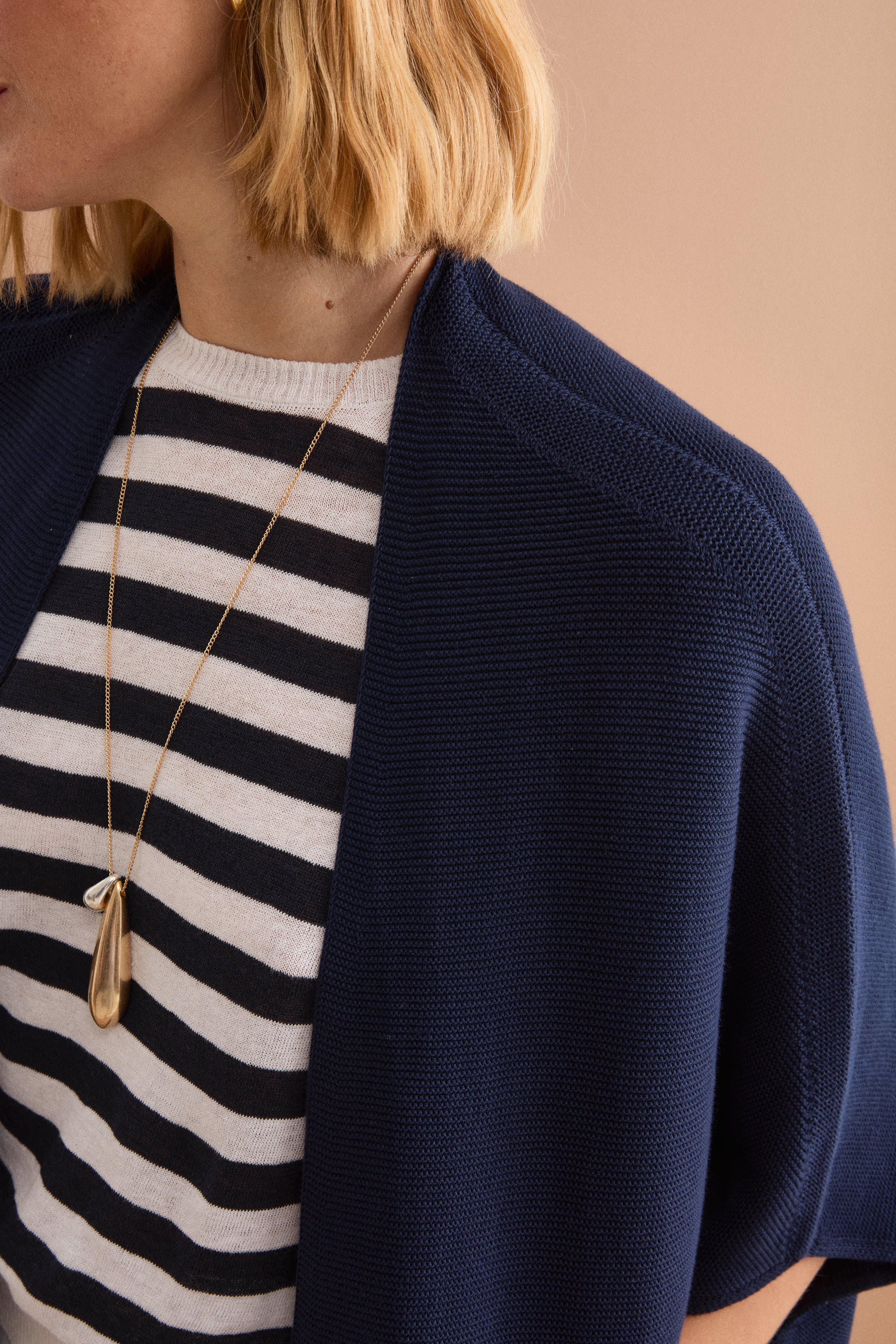 Langer Cardigan aus Baumwolle mit Kimonoärmeln - Marineblau