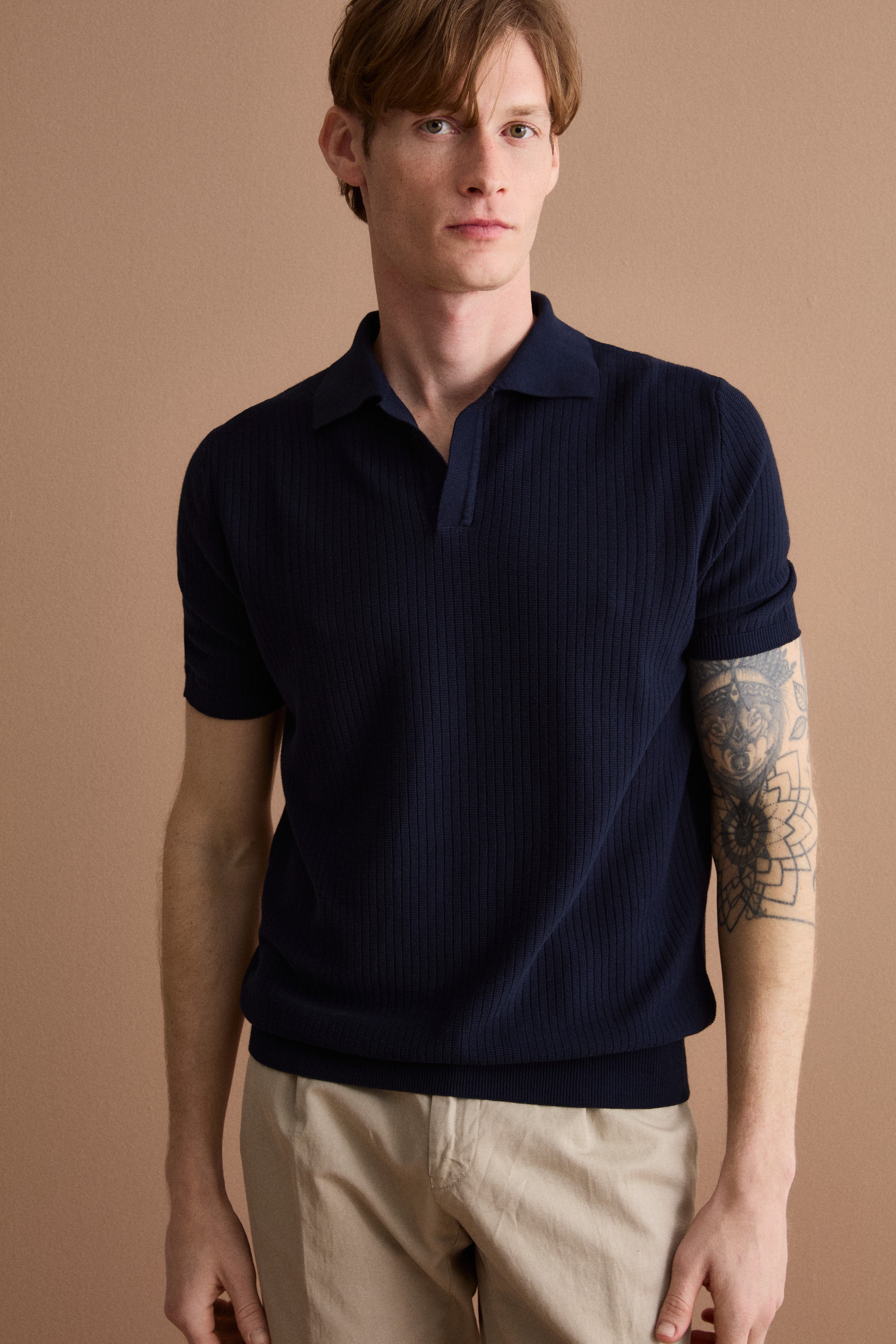 Polo Derby en Coton à Manches Courtes et Côtes - BLEU