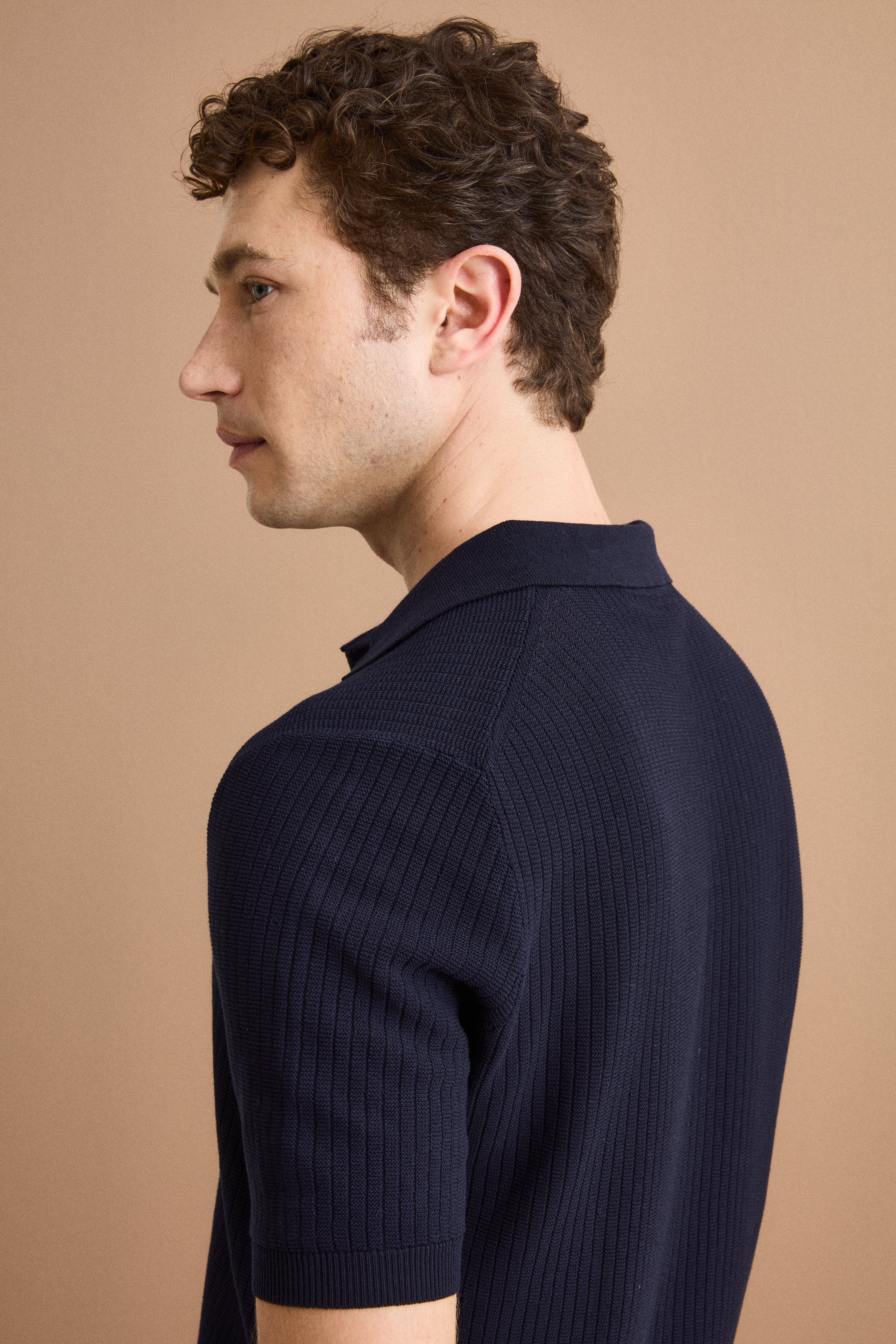 Baumwoll-Poloshirt Derby Kurzarm mit Rippenstruktur - BLAU