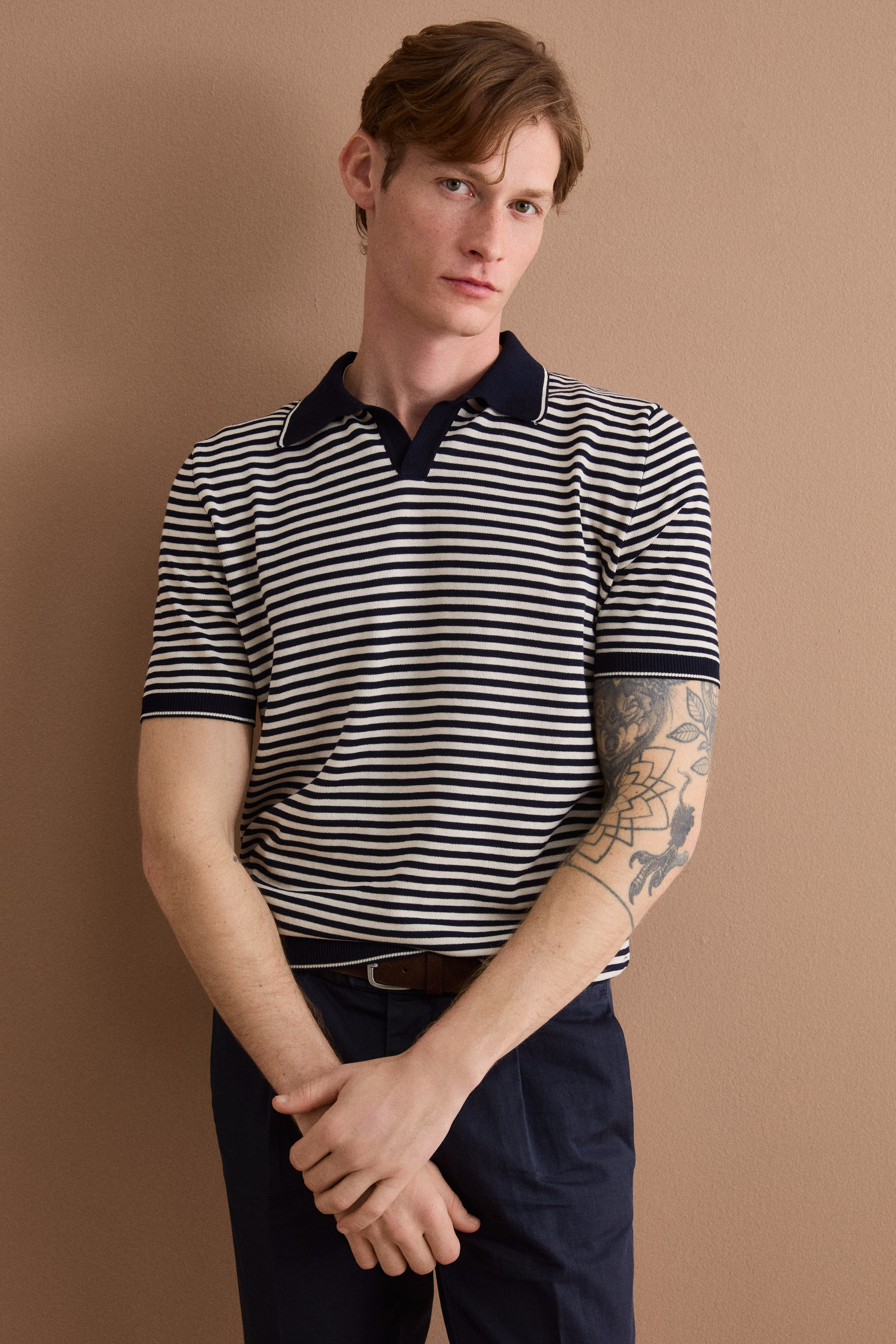 Polo Derby Rayé en Coton Dry - -