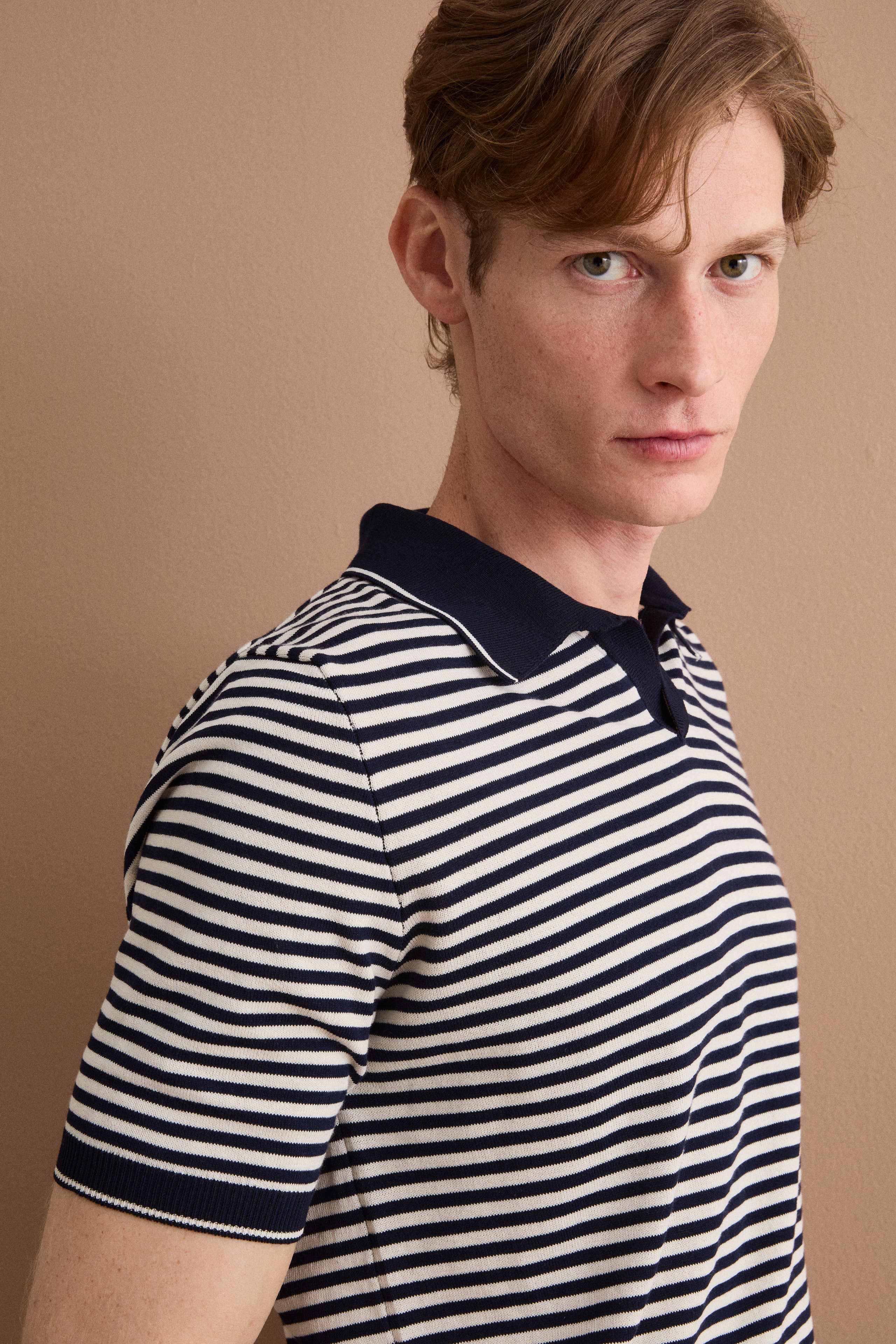 Polo Derby Rayé en Coton Dry - -