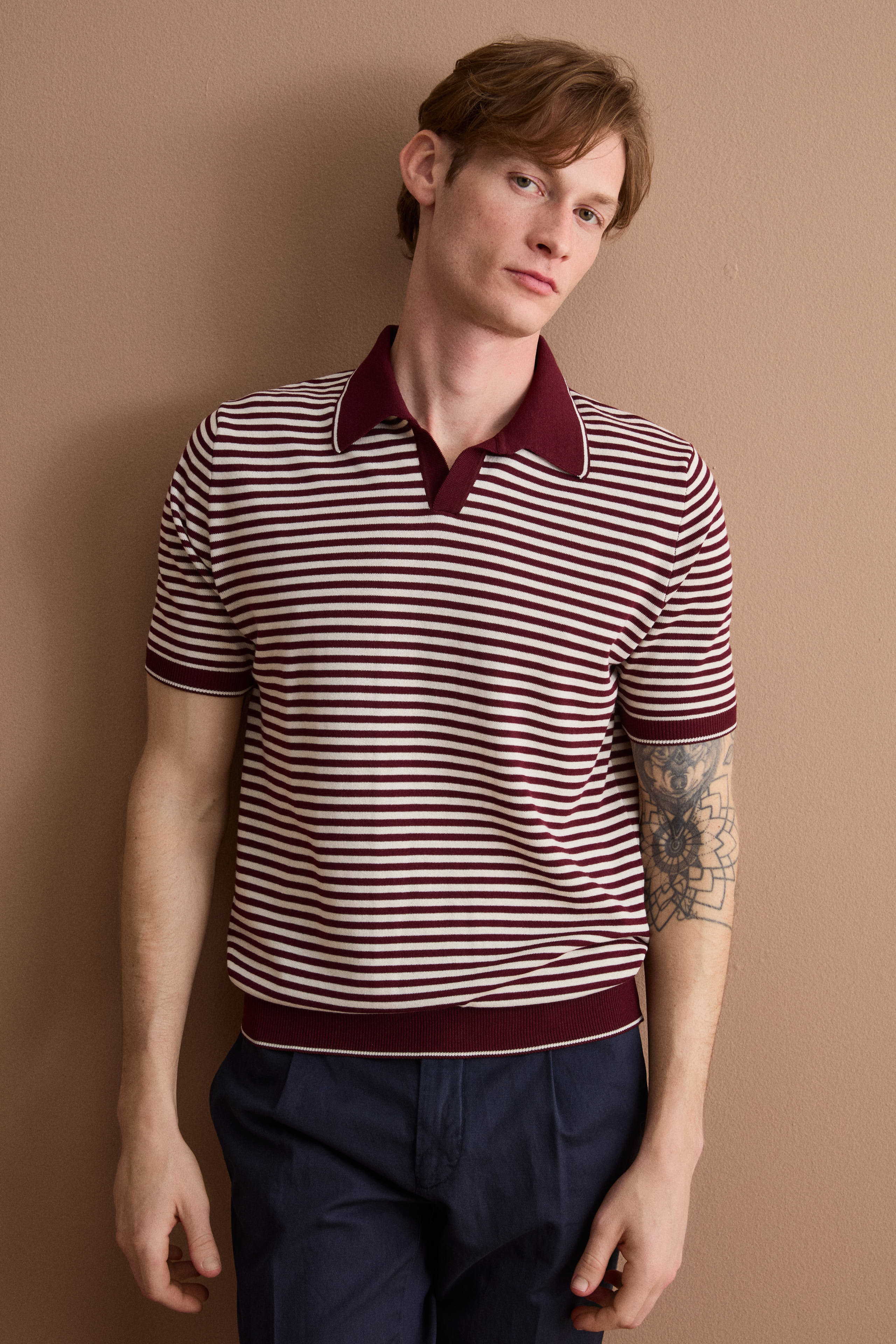 Polo Derby Rayé en Coton Dry - -