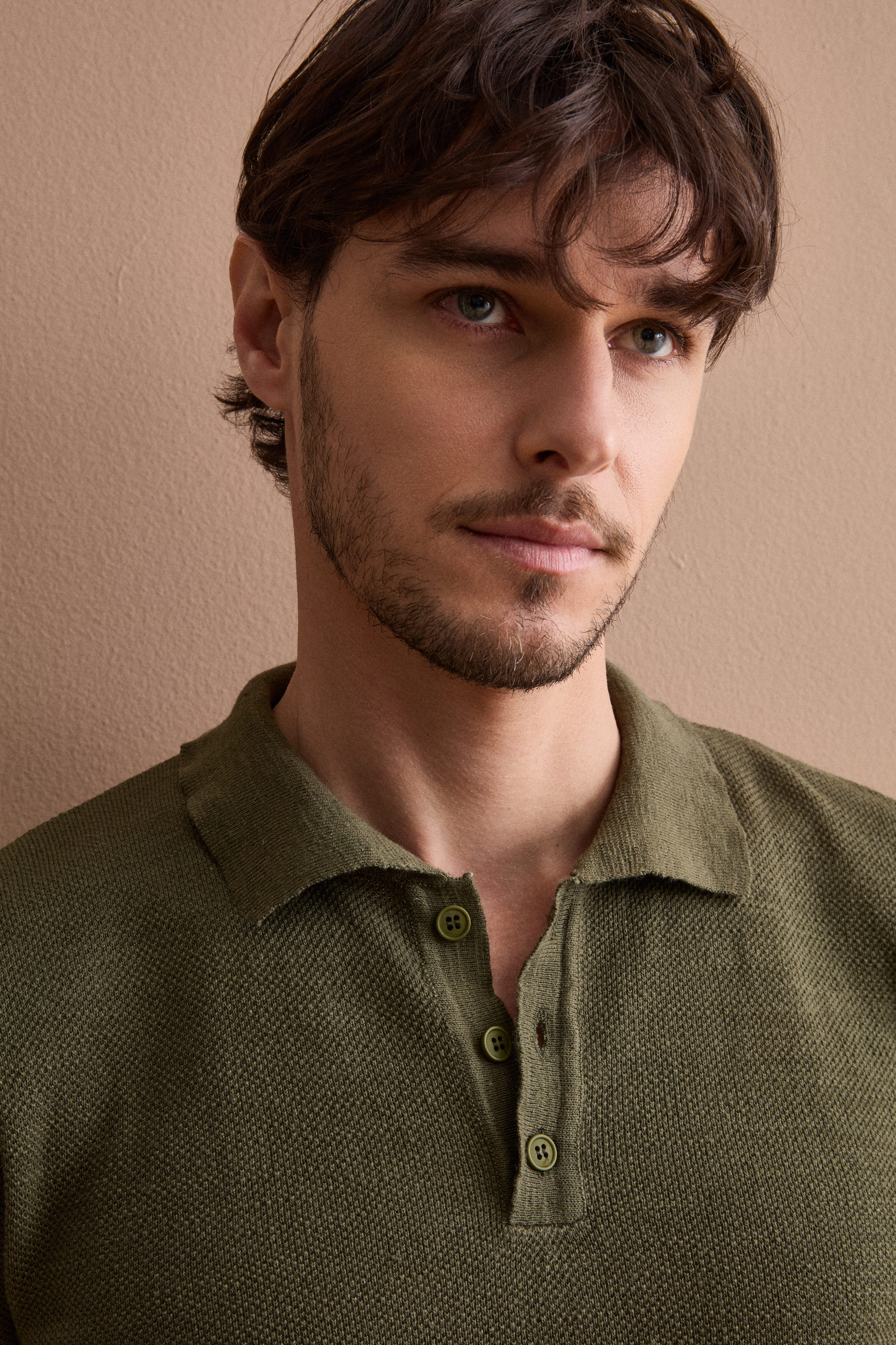 Kurzarm-Poloshirt aus Leinenmischung-Piqué - GRÜN