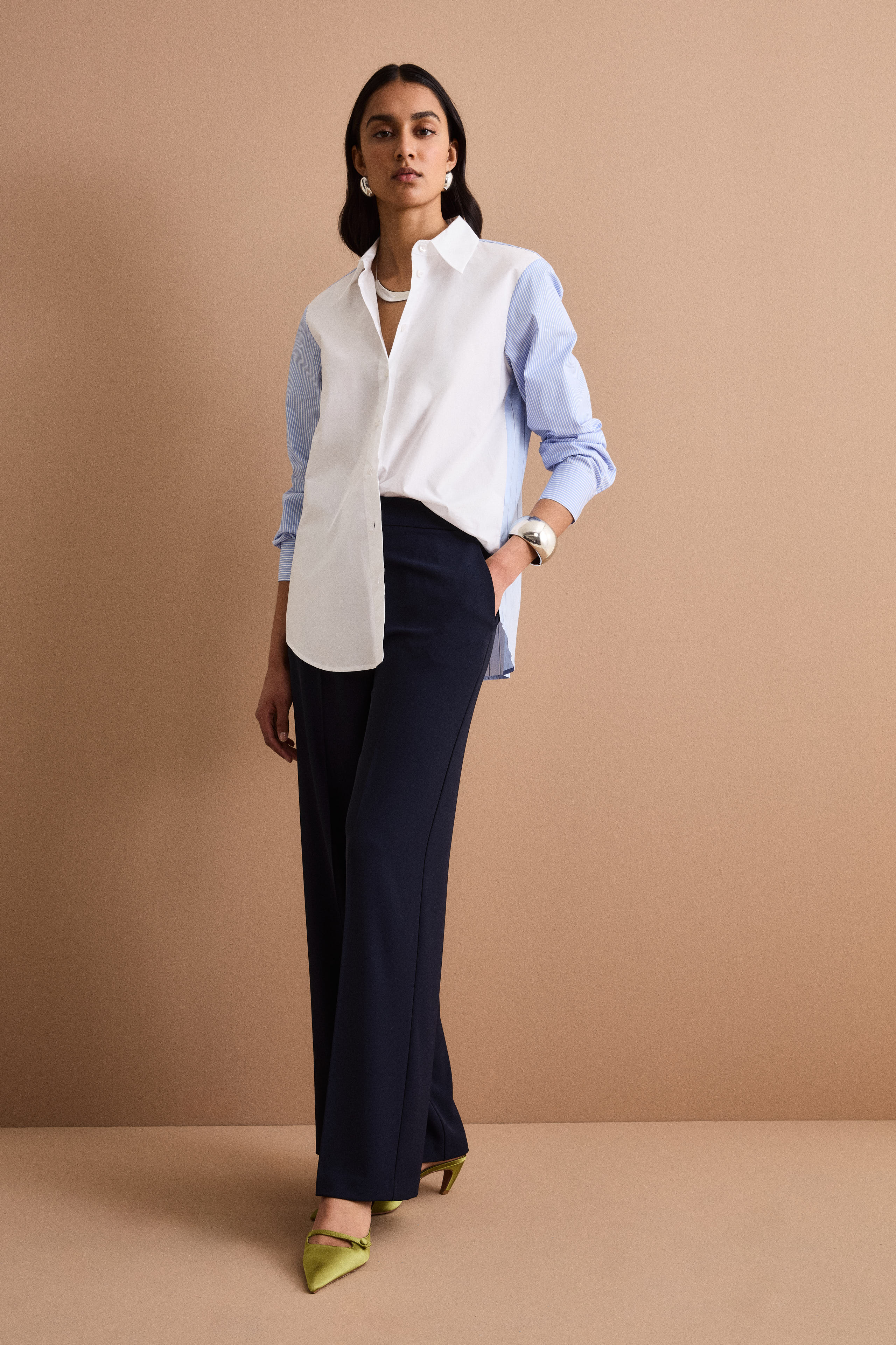 Oversize-Patchwork-Hemd aus Baumwolle - Hellblaues Muster