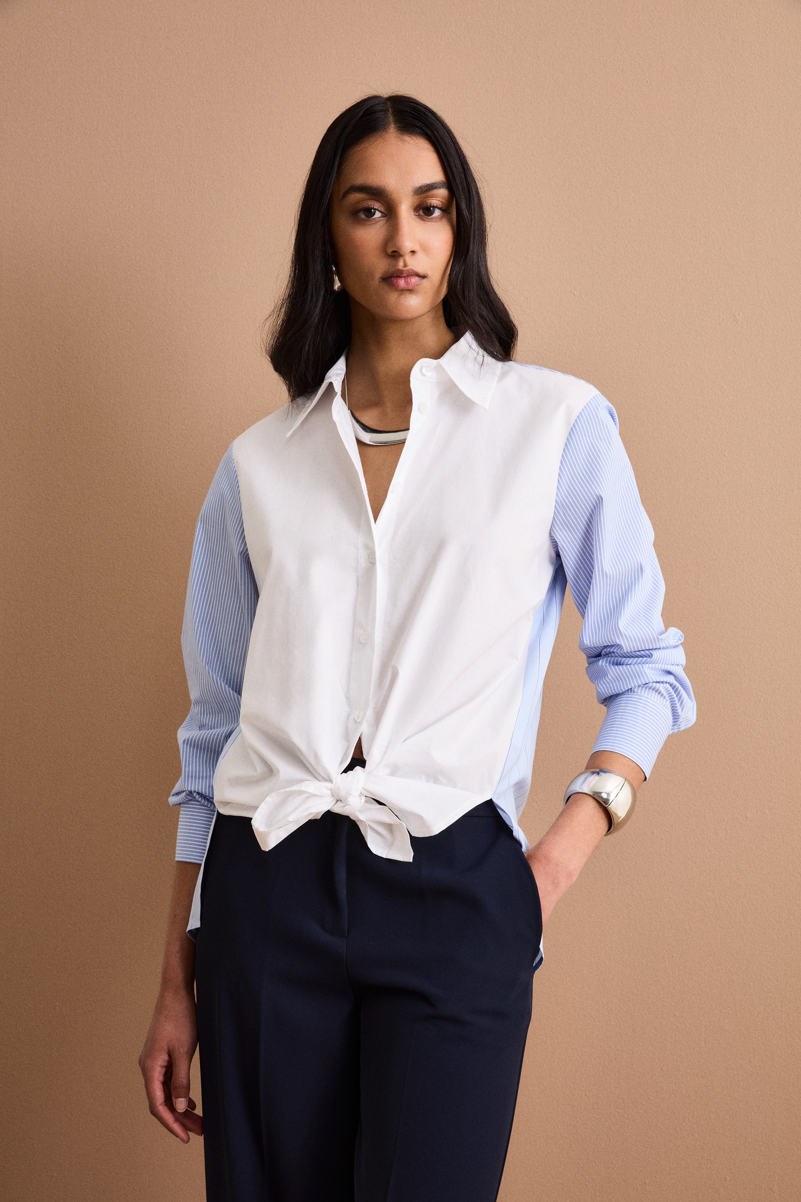 Oversize-Patchwork-Hemd aus Baumwolle - Hellblaues Muster