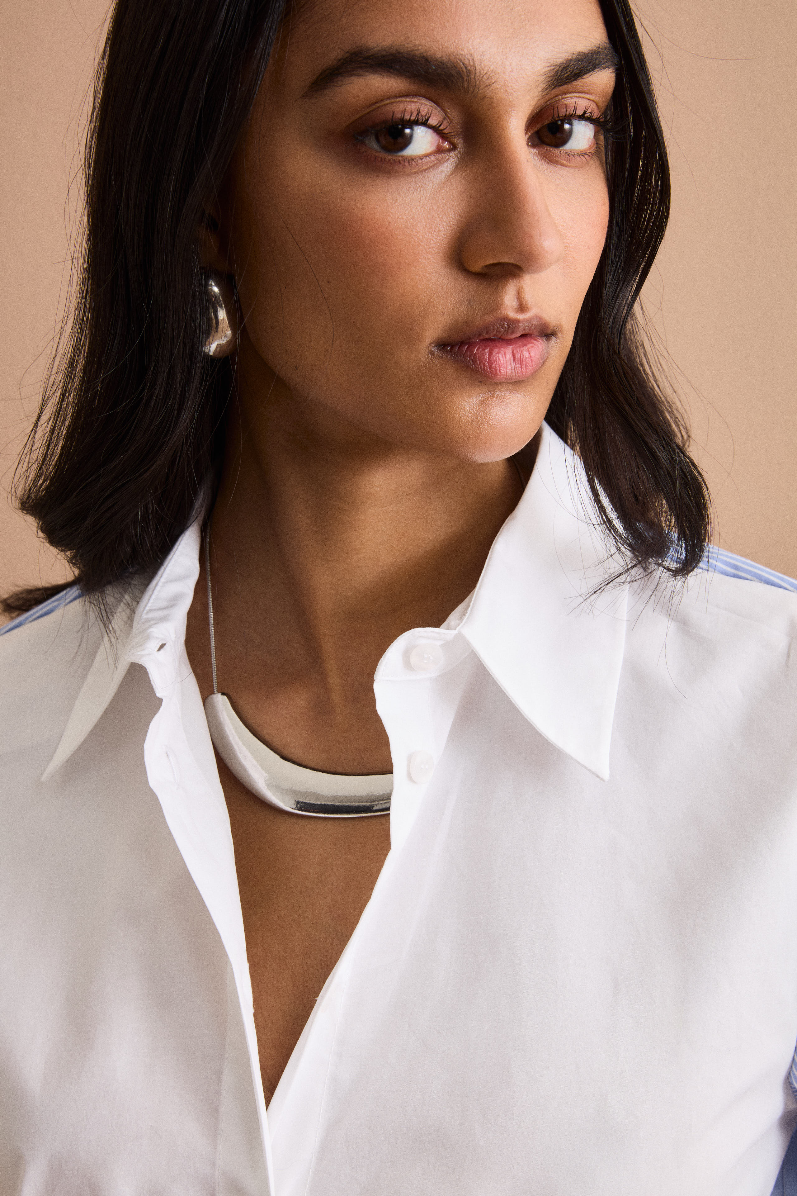 Oversize-Patchwork-Hemd aus Baumwolle - Hellblaues Muster