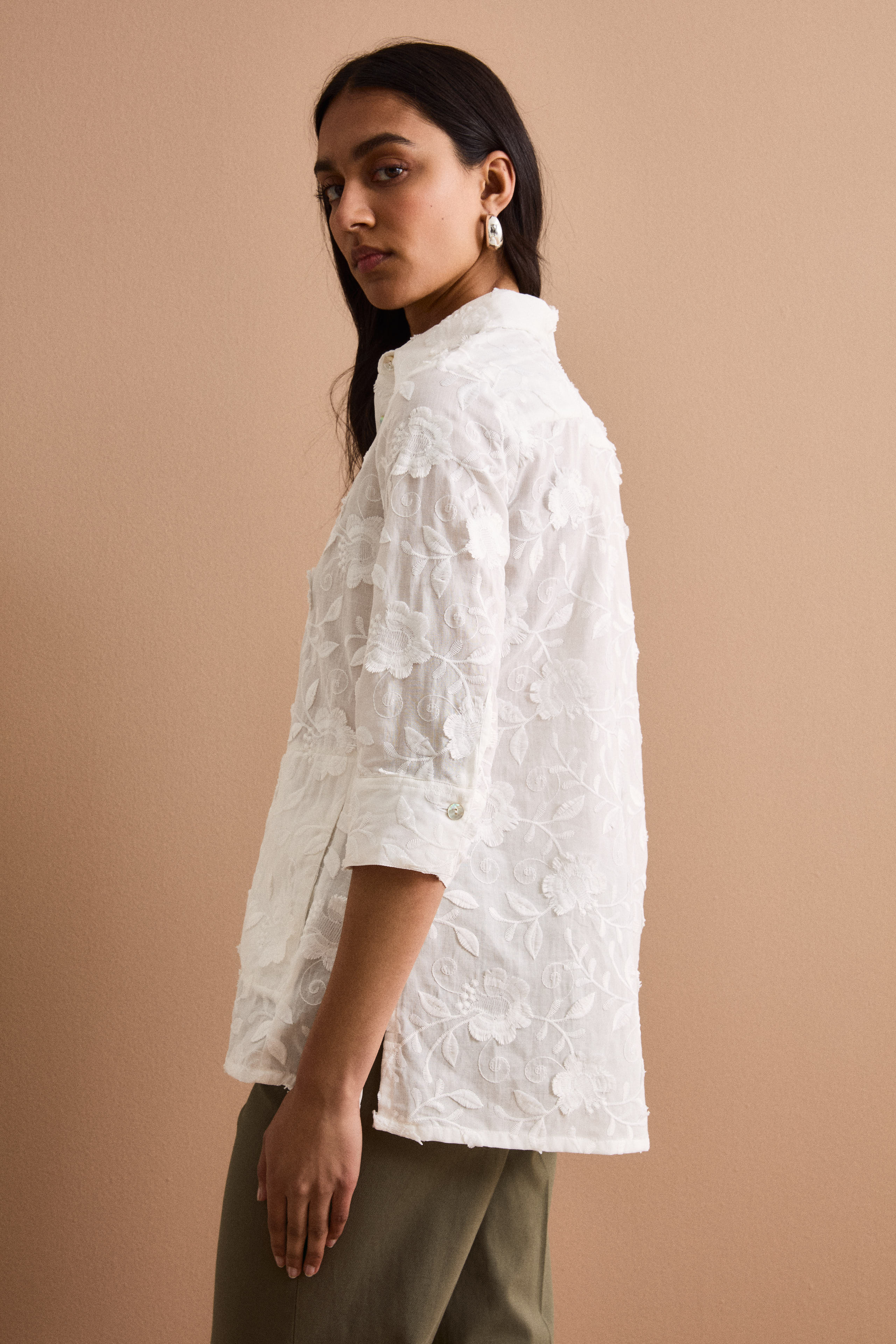 Oversize-Fil-Coupé-Hemd aus Baumwollmischung - WEISS