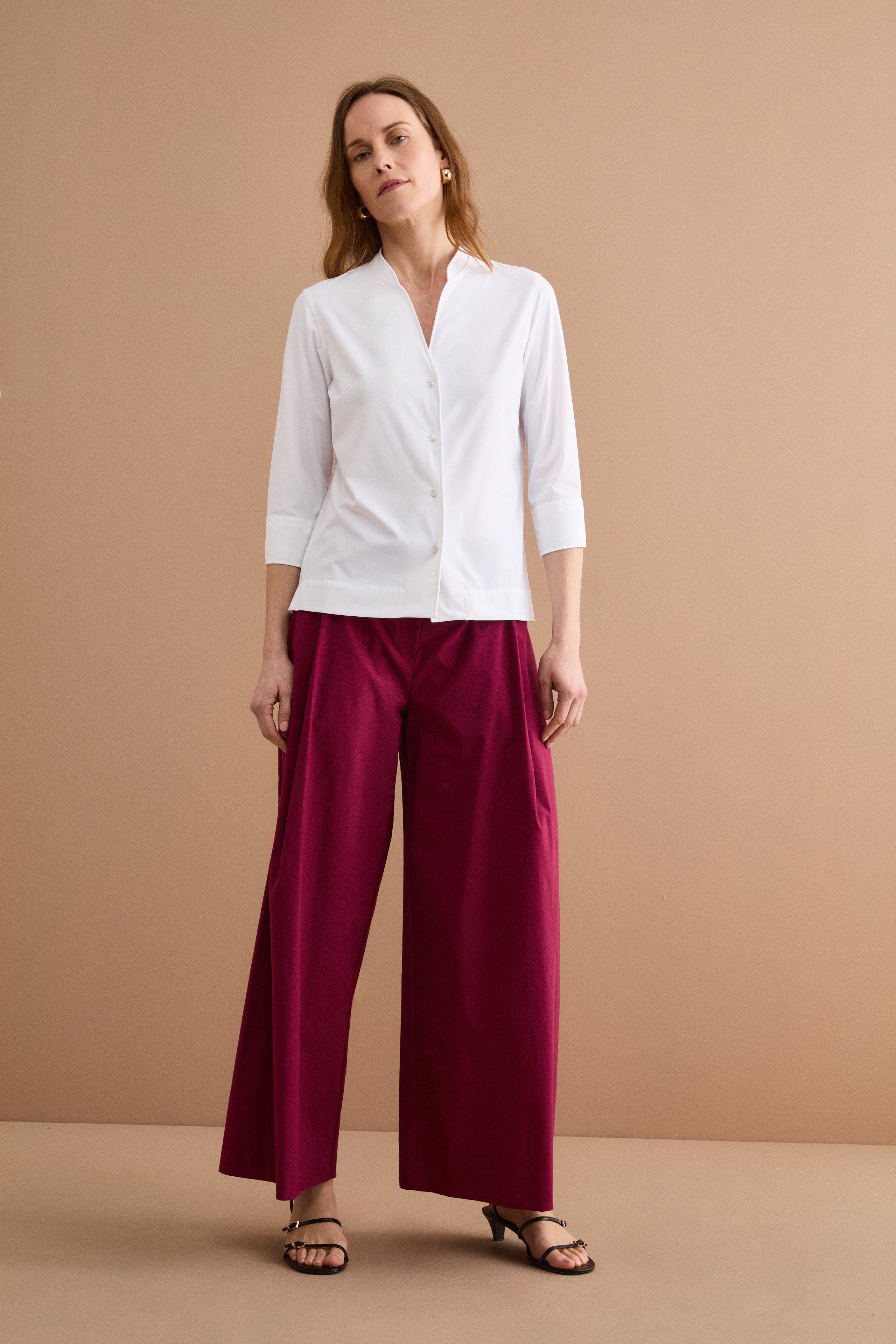 Chemise technique coupe regular avec col montant - BLANC