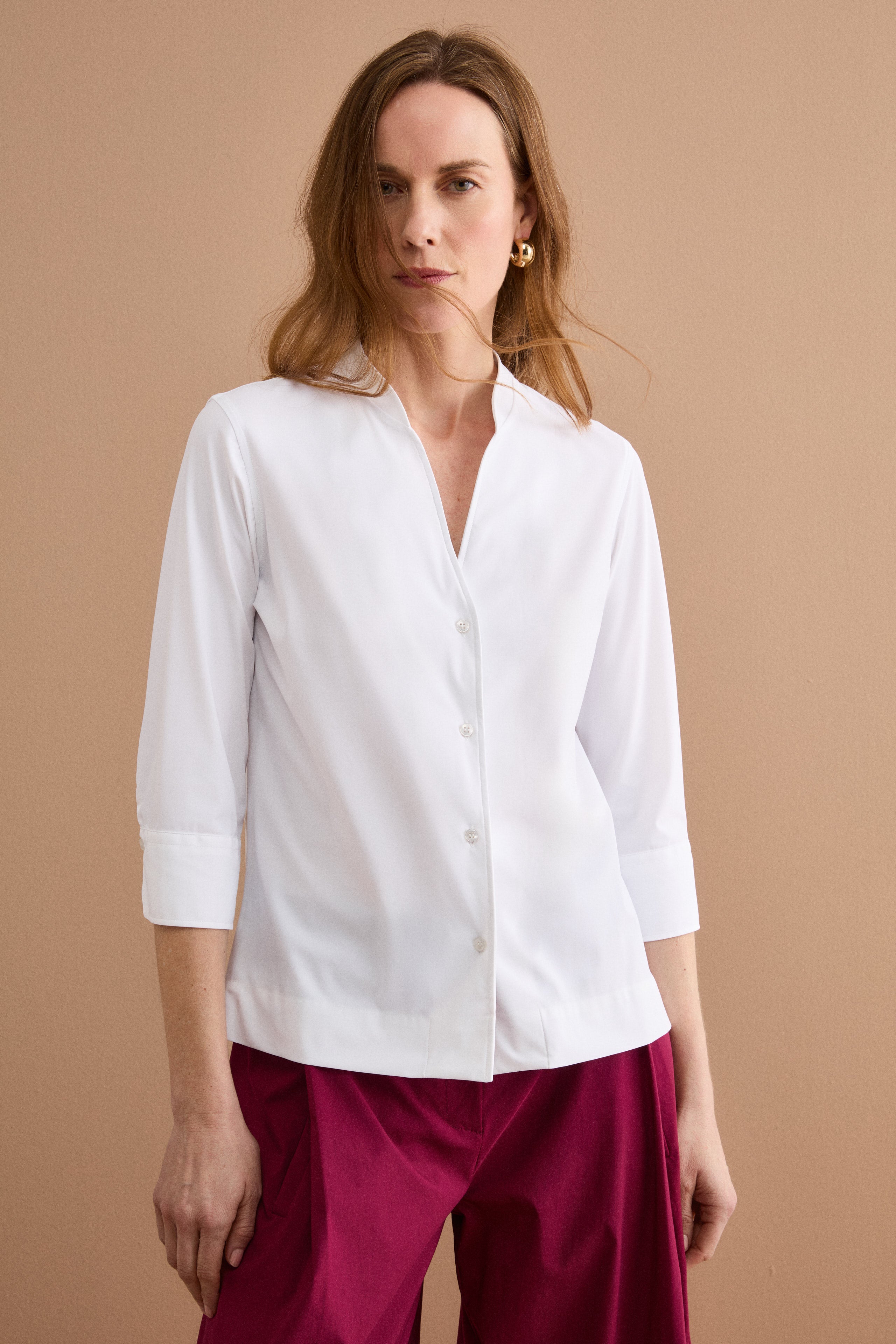 Chemise technique coupe regular avec col montant - BLANC