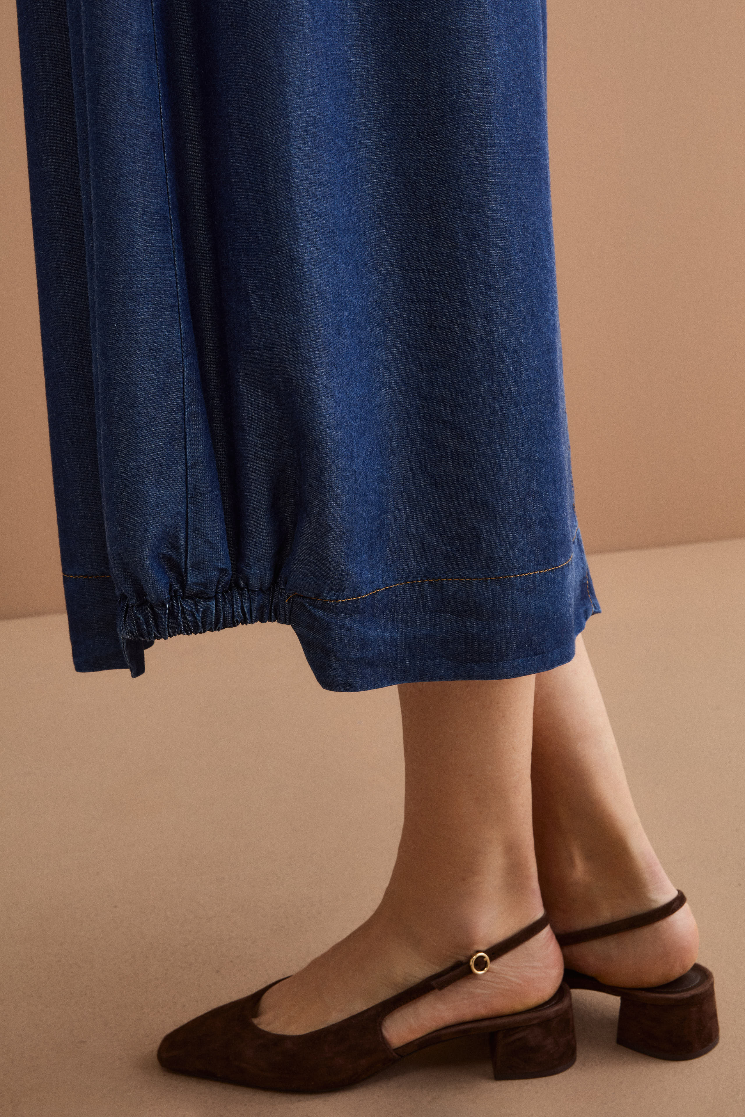 Long Denim Skirt with Pockets - DENIM