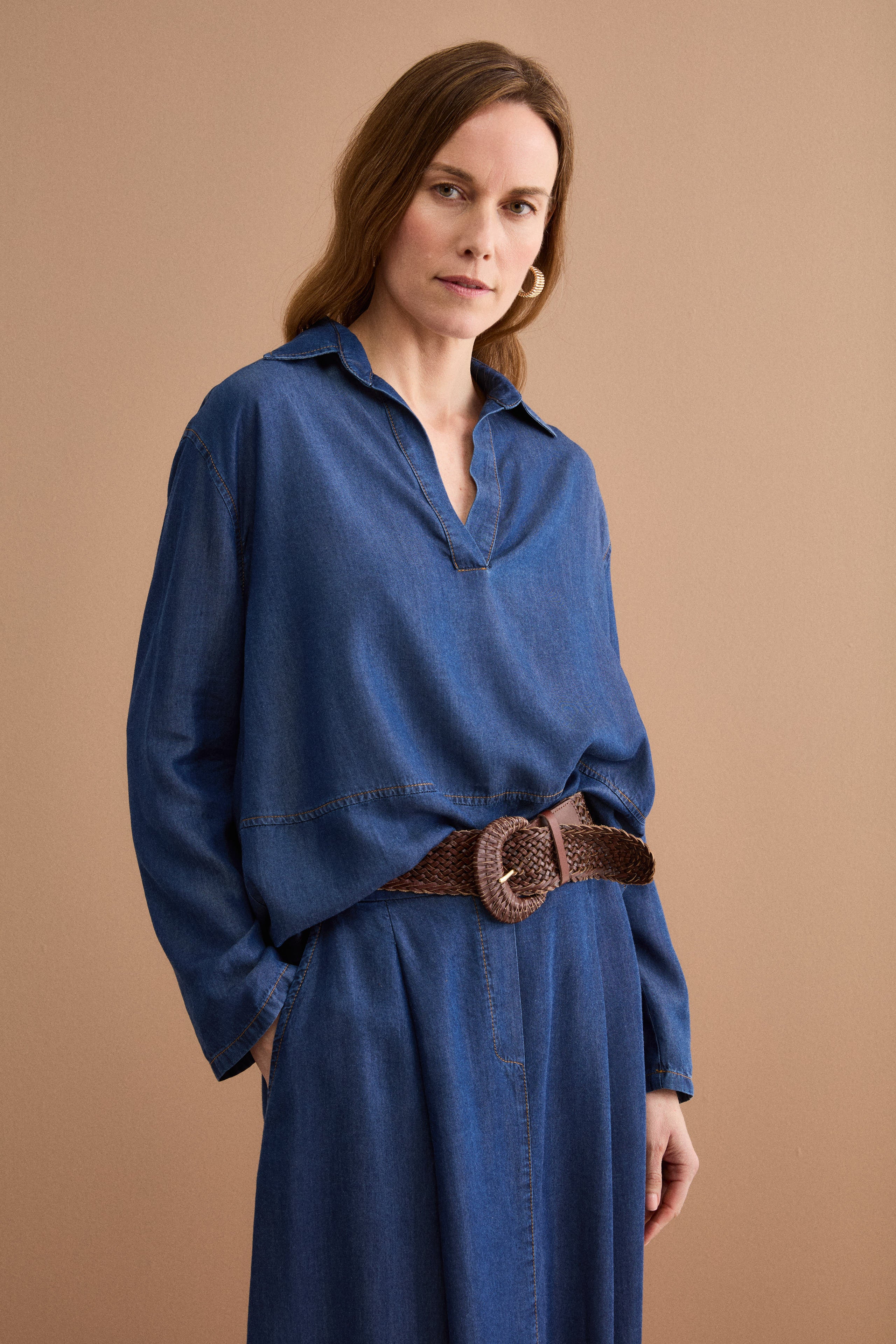 Blouse en denim oversize avec col chemise - DENIM