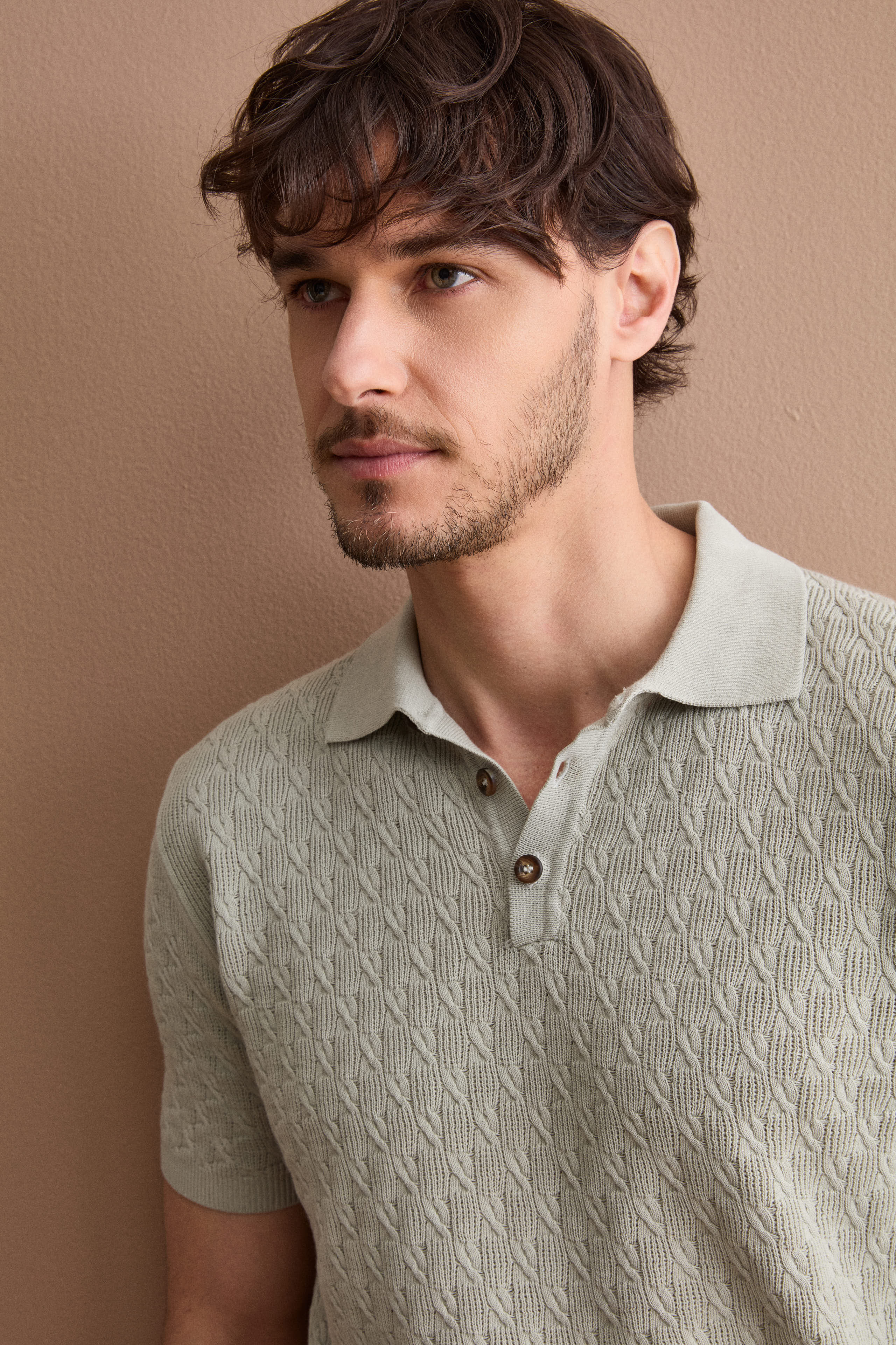 Textured cotton crêpe polo shirt - Cream white