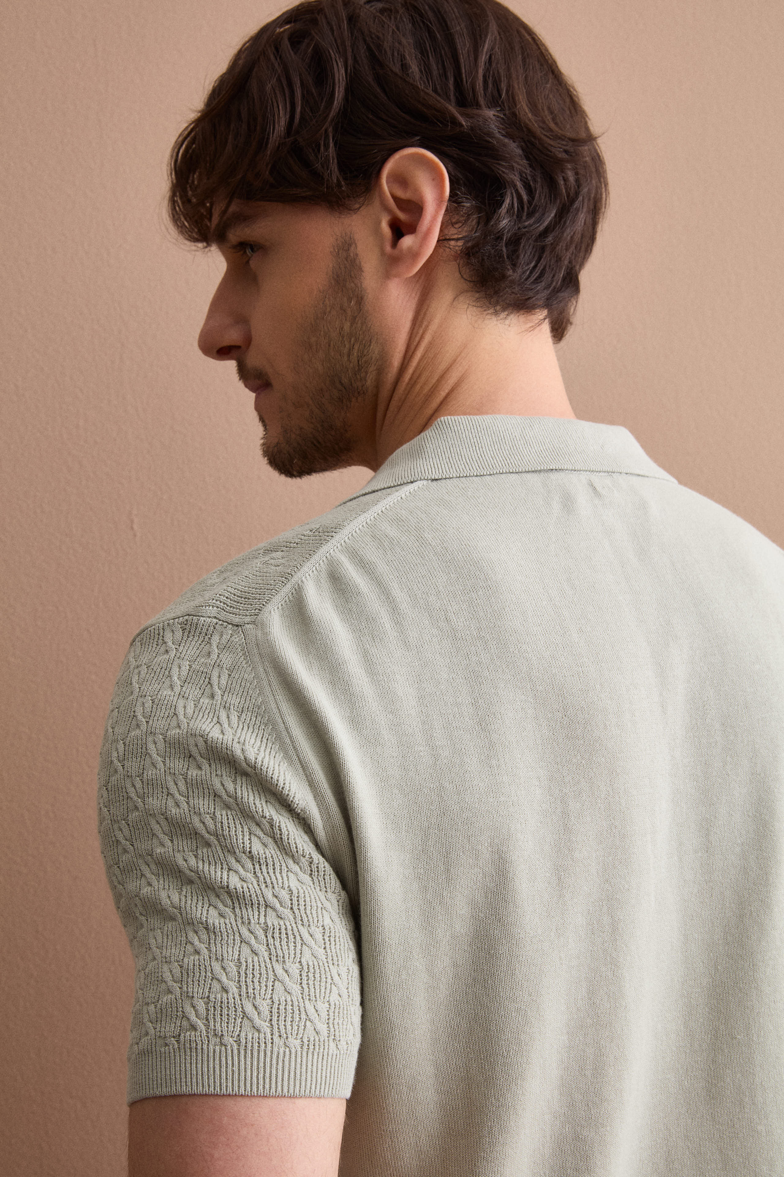 Textured cotton crêpe polo shirt - Cream white