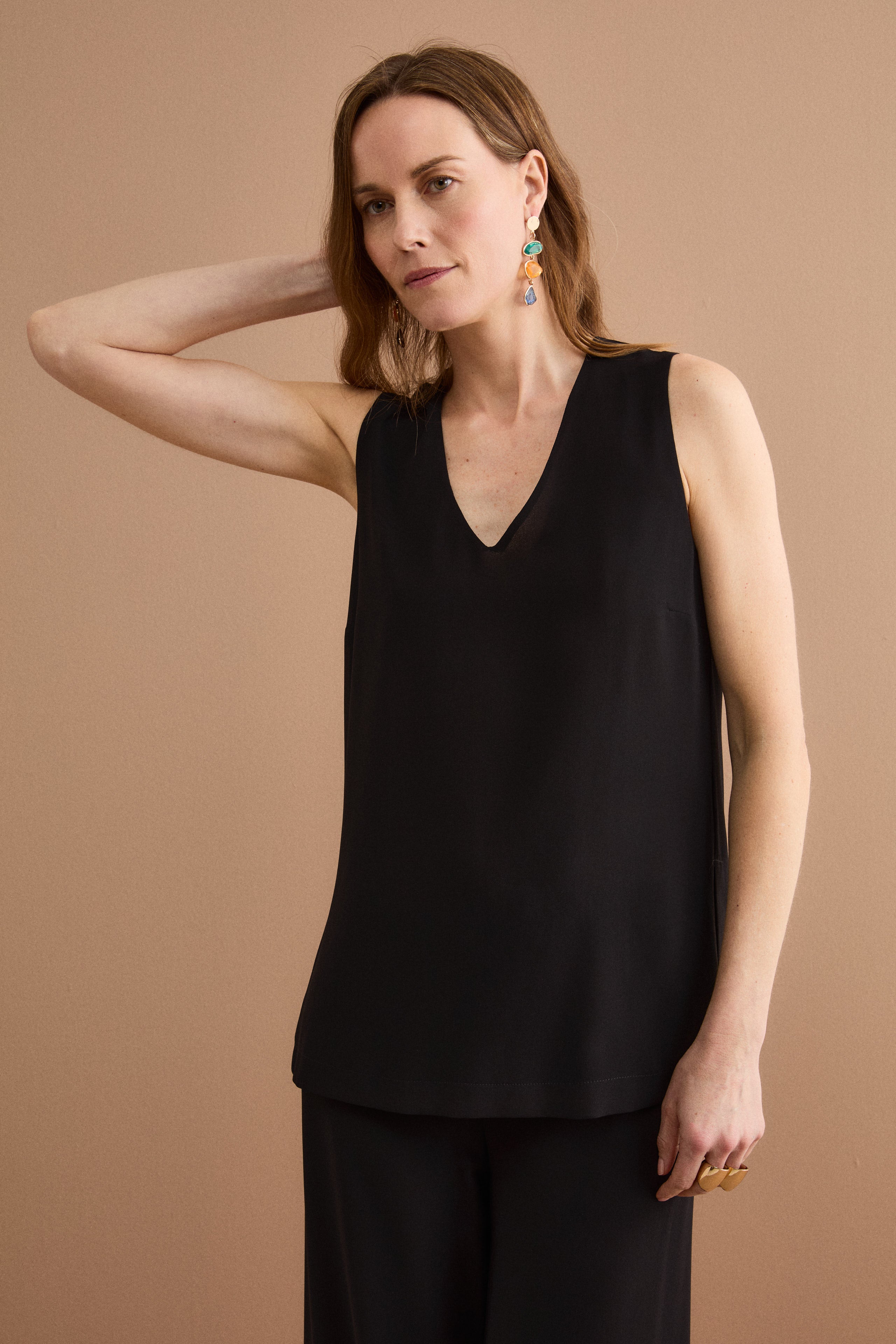 Top élégant de cérémonie en double georgette - NOIR