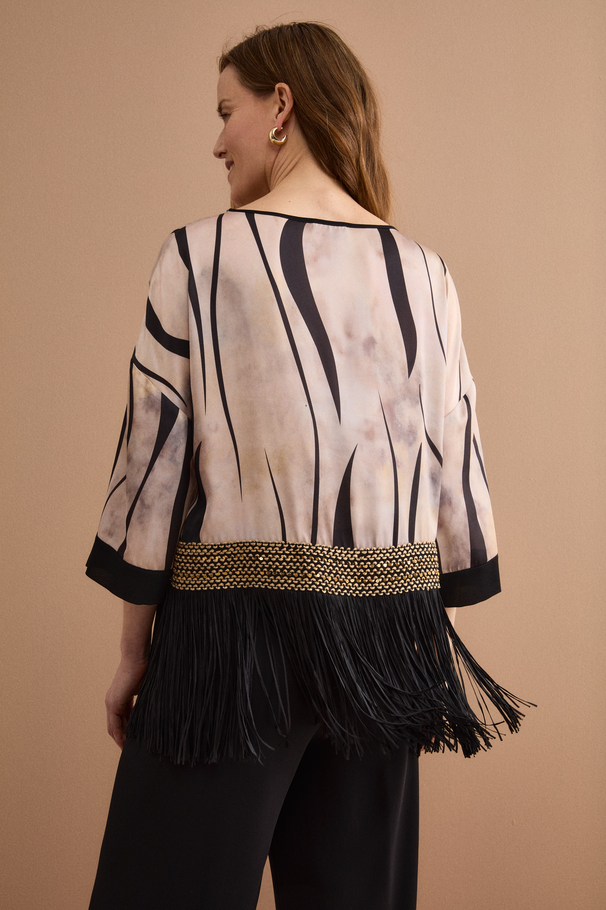 Jacquard-Bluse mit Muster, Posamenten und Fransen - GOLDMUSTER