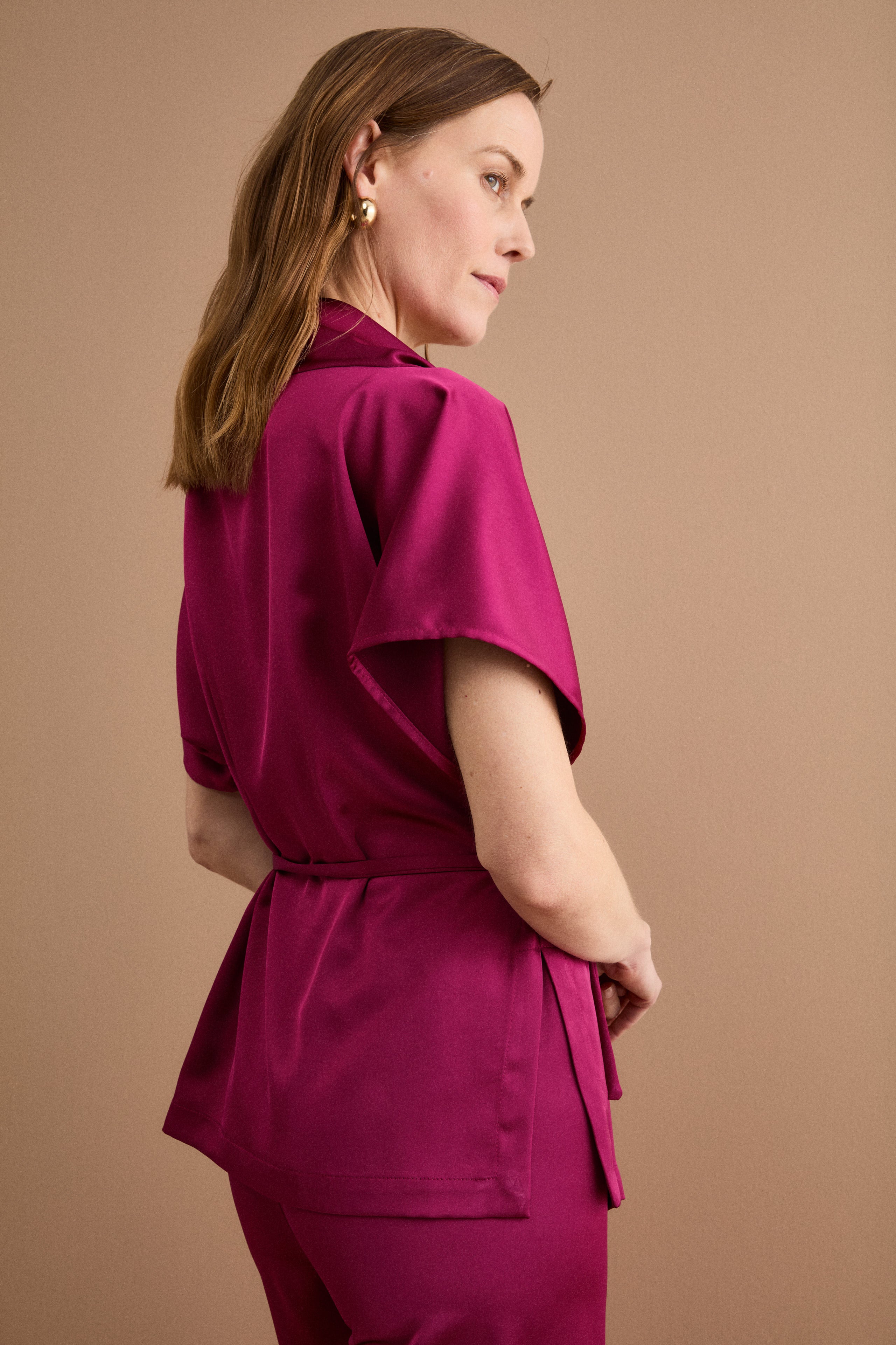 Elegantes drapiertes Top mit Tunnelzug - MAGENTA