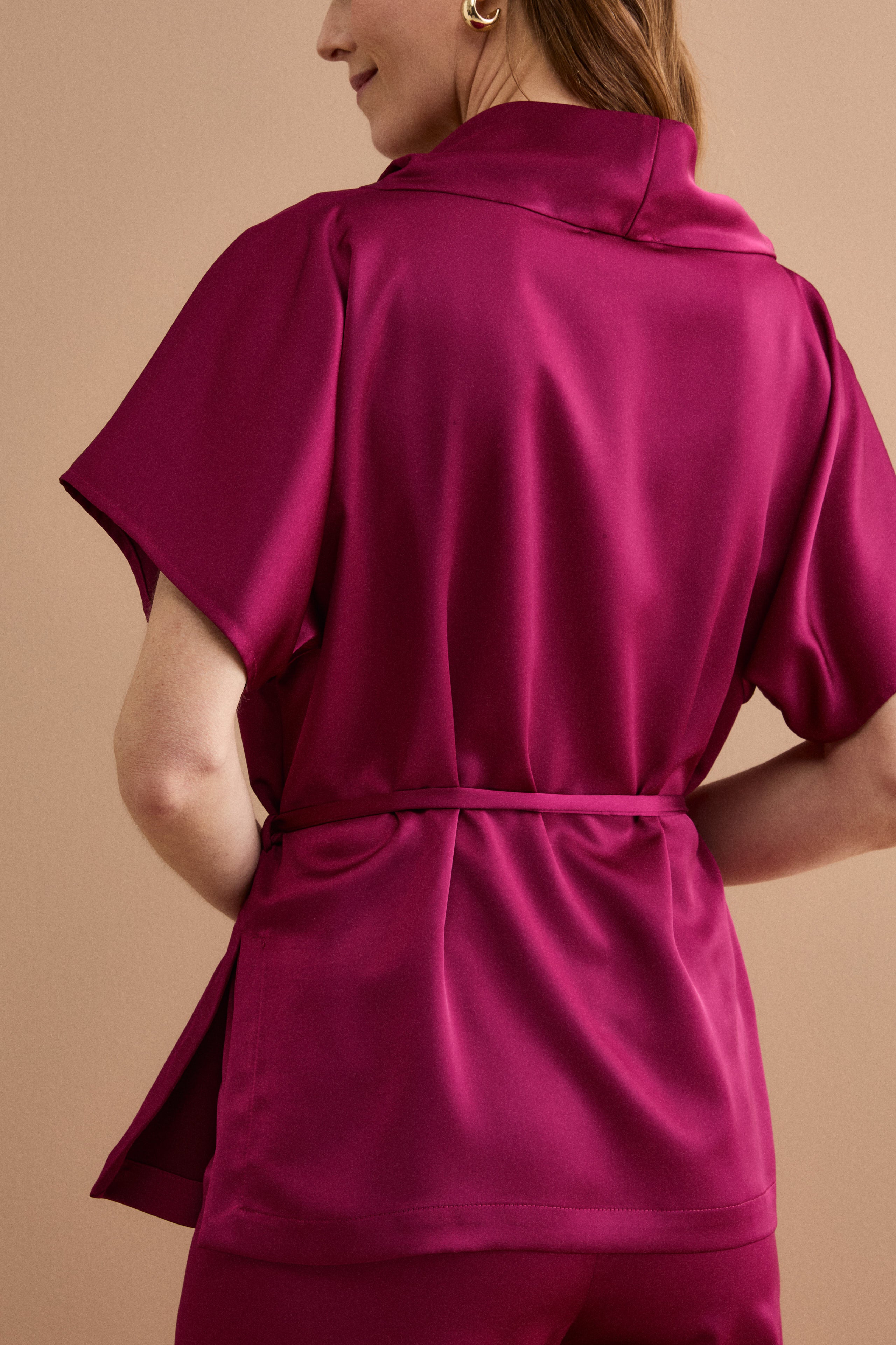 Elegantes drapiertes Top mit Tunnelzug - MAGENTA